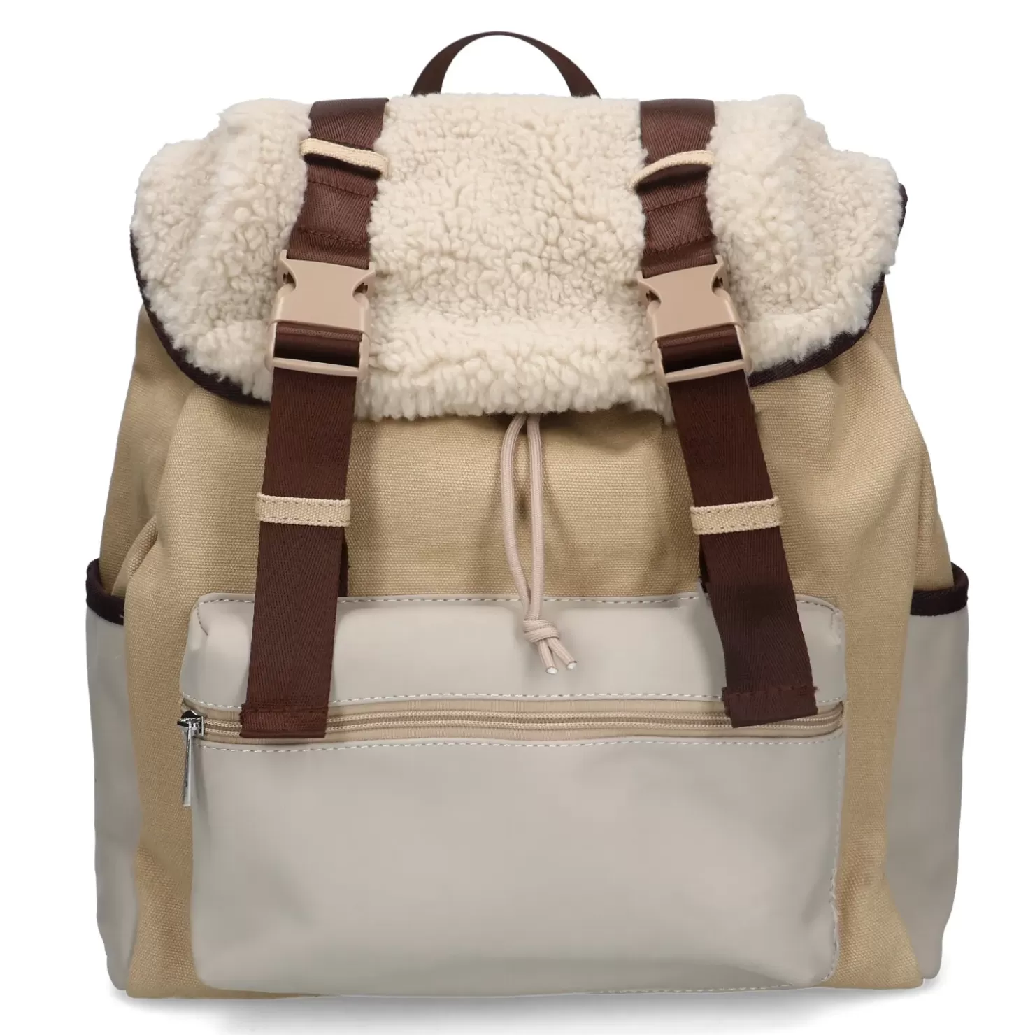 Outlet Backpack With Fluffy Details - Beige Women Backpack