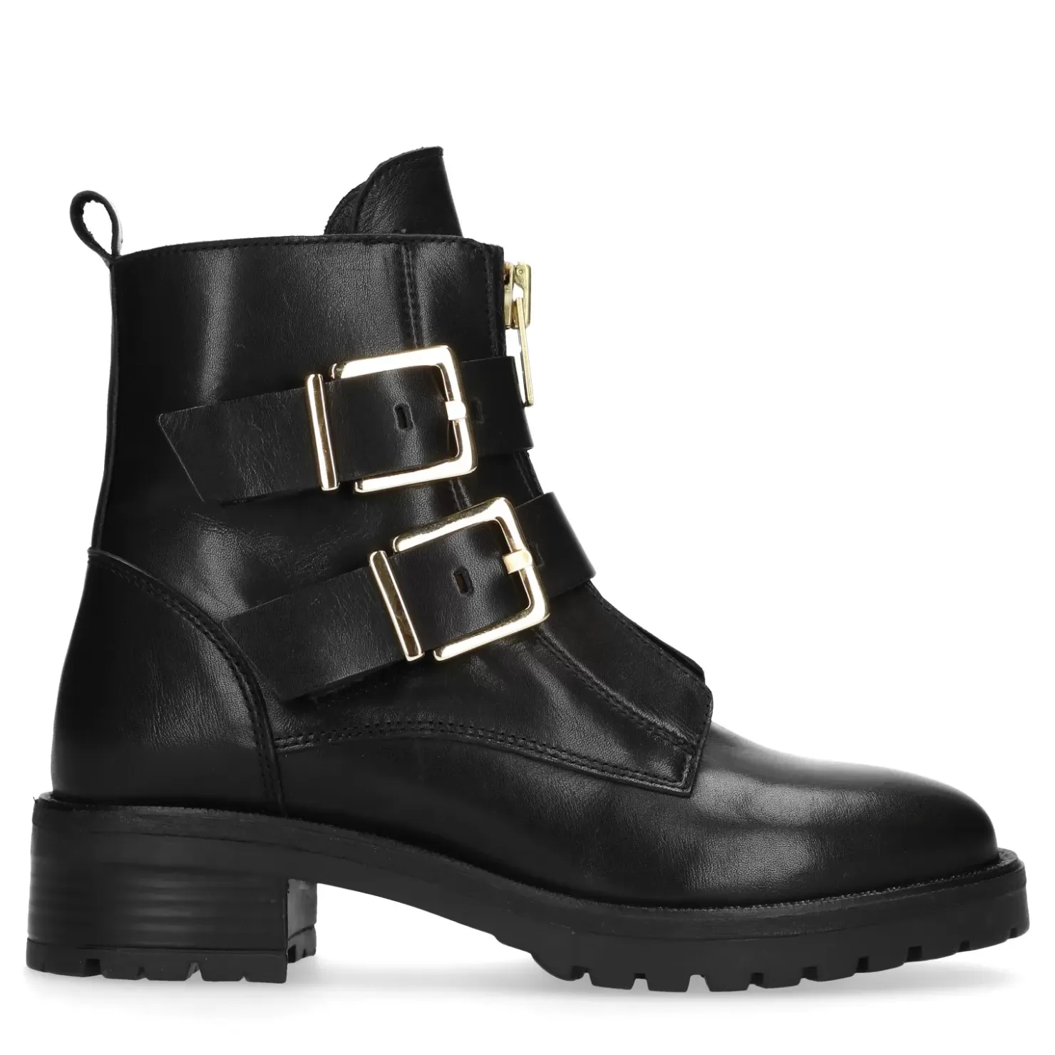 Online Biker Boots With Buckles - Black Women Ankle Boots