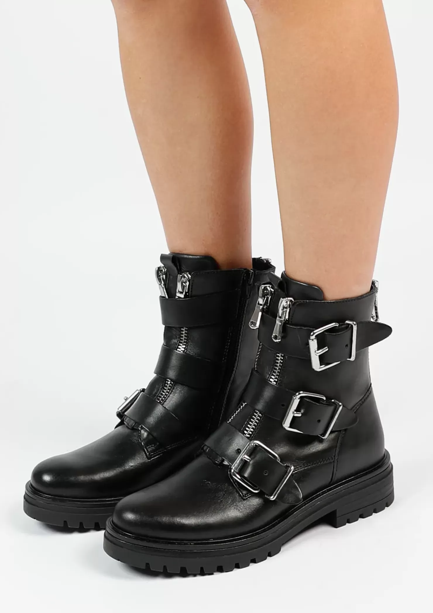 Clearance Biker Boots With Buckles - Black Women Ankle Boots