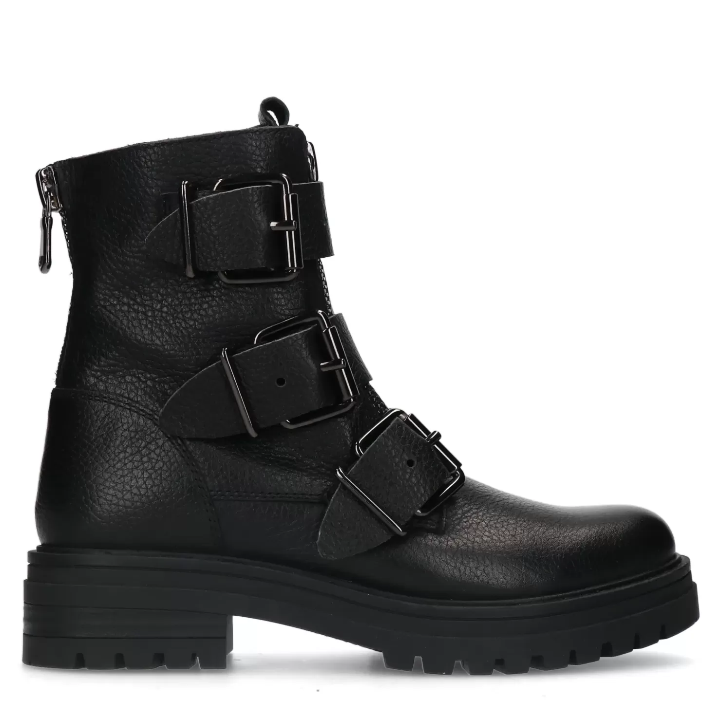 Hot Biker Boots With Buckles - Black Women Ankle Boots