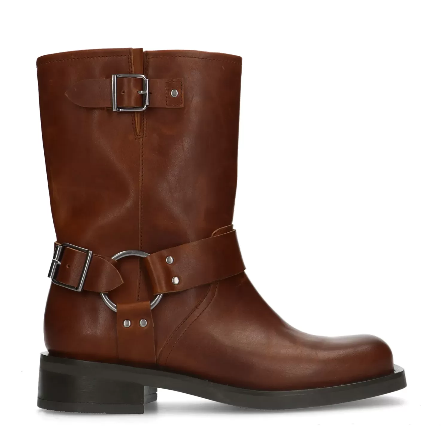 Online Biker Style Ankle Boots With Buckle - Brown Women Ankle Boots