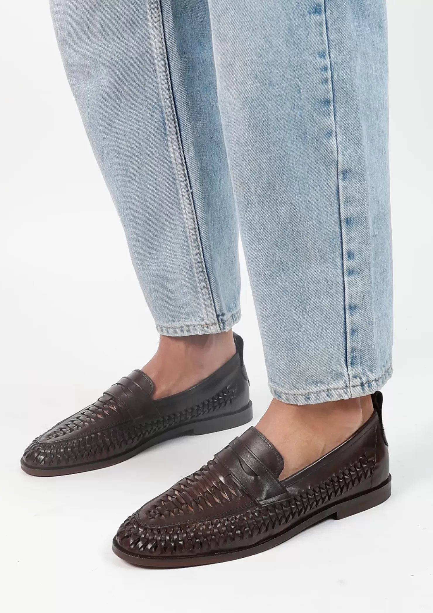 Discount Braided Leather Loafers - Brown Men Moccasins