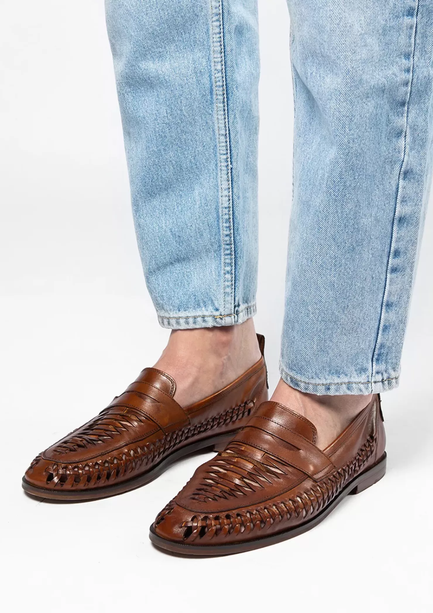 Store Braided Leather Slip-Ons - Brown Men Moccasins