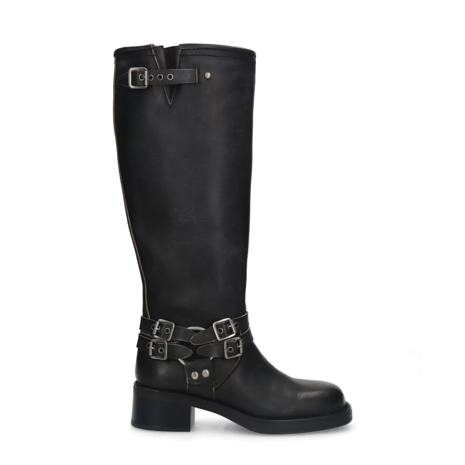 Sale Buckled Biker Boots - Black Women Ankle Boots