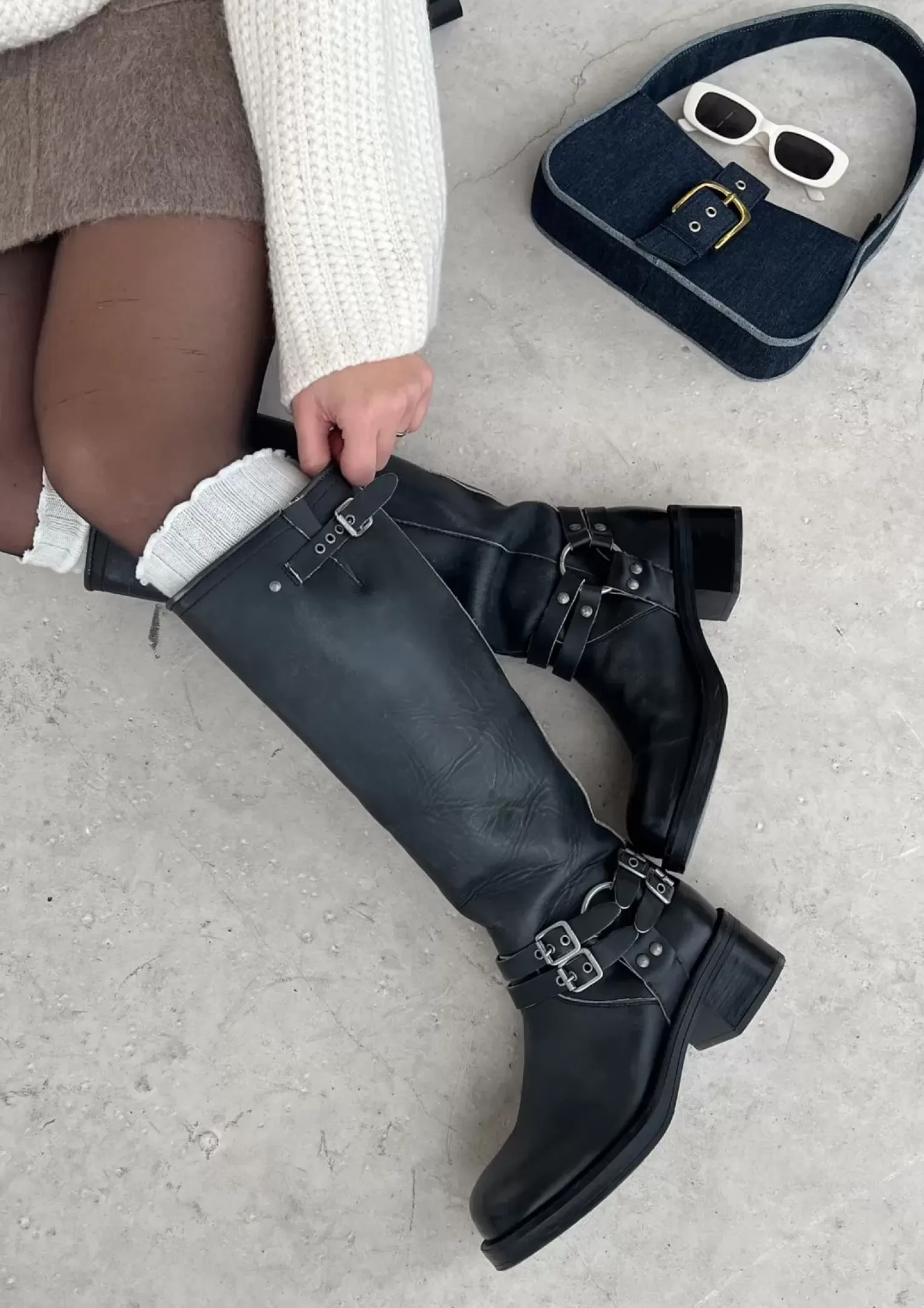 Sale Buckled Biker Boots - Black Women Ankle Boots