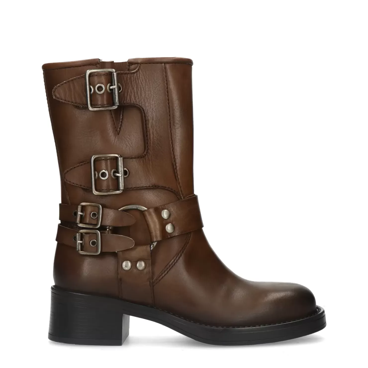 Hot Buckled Biker Boots - Brown Women Ankle Boots