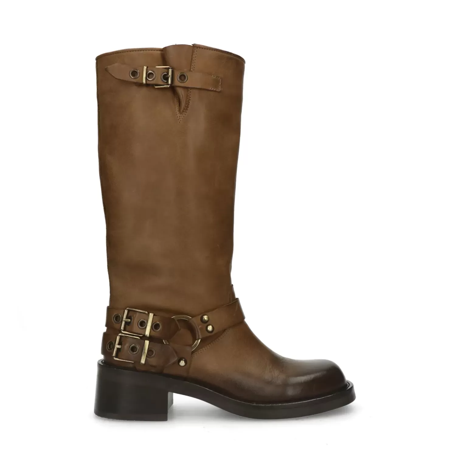 Clearance Buckled Biker Boots - Cognac Women Ankle Boots