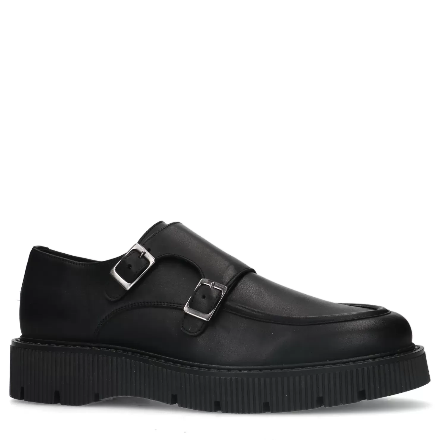 Best Sale Buckled Leather Shoes With Platform Sole - Black Men Buckle Shoes