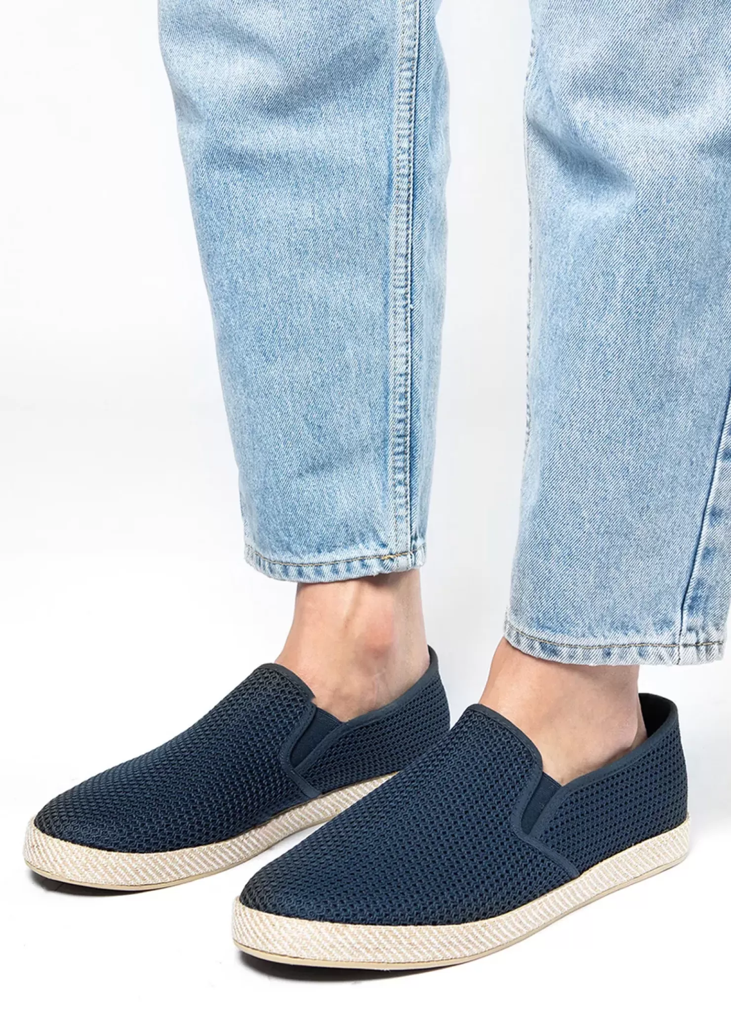 Discount Canvas Loafers With Braided Rope Sole - Dark Blue Men Moccasins