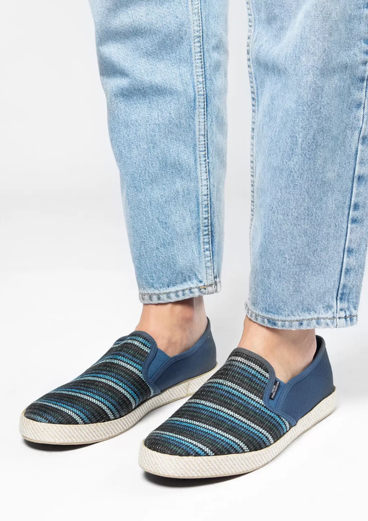 Sale Canvas Loafers With Stripes - Dark Blue Men Moccasins