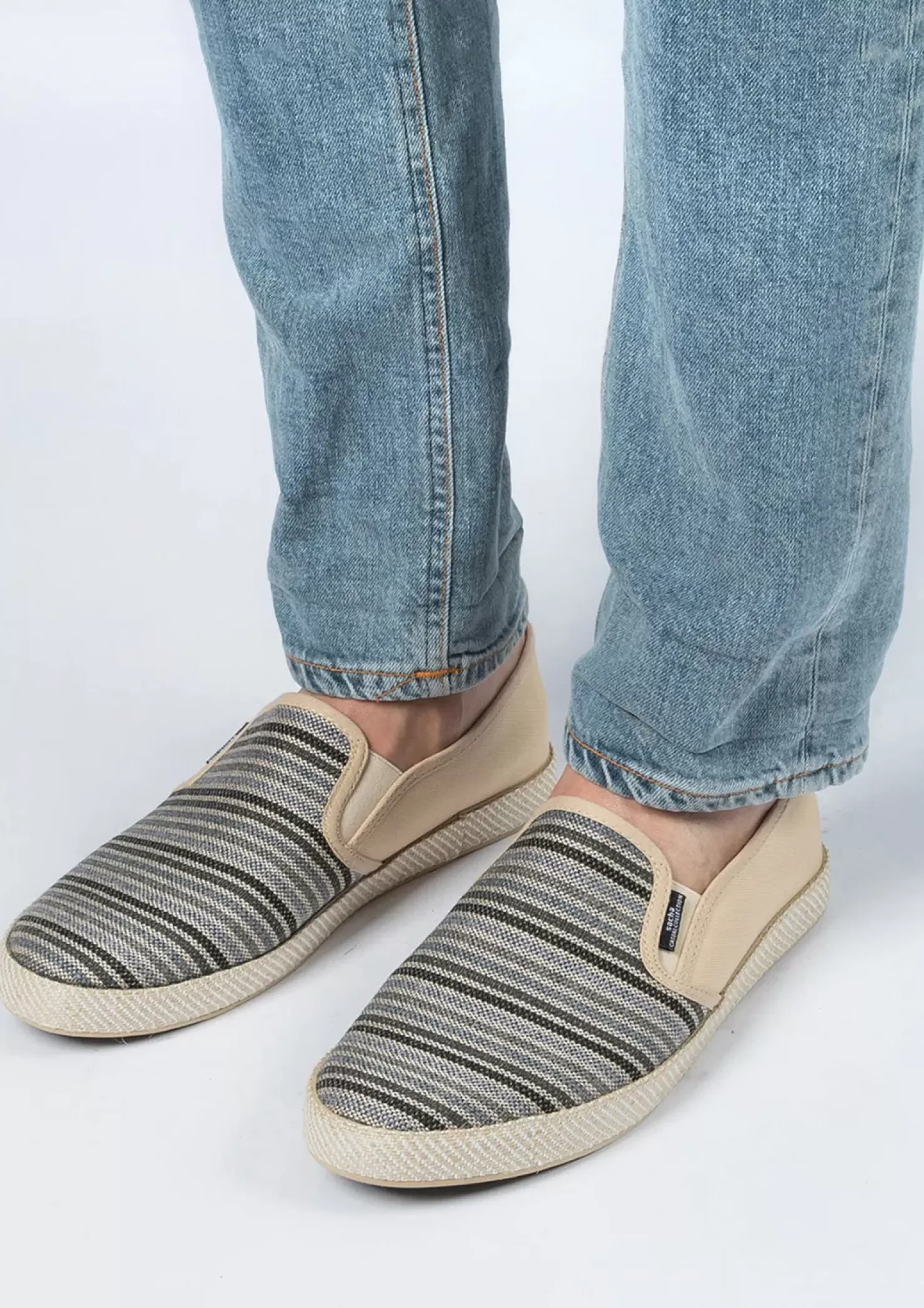 Flash Sale Canvas Loafers With Stripes - Gray Men Moccasins