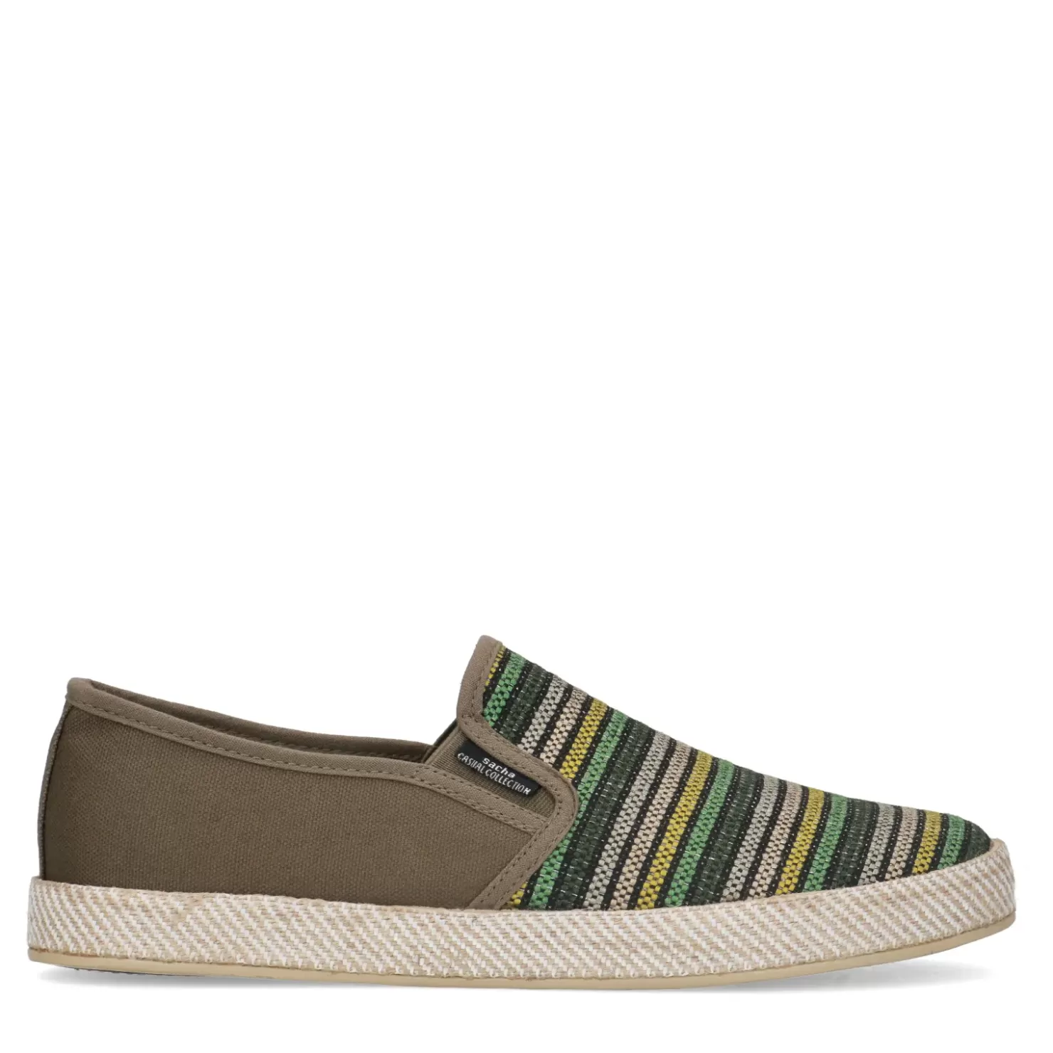 Hot Canvas Loafers With Stripes - Khaki Men Moccasins