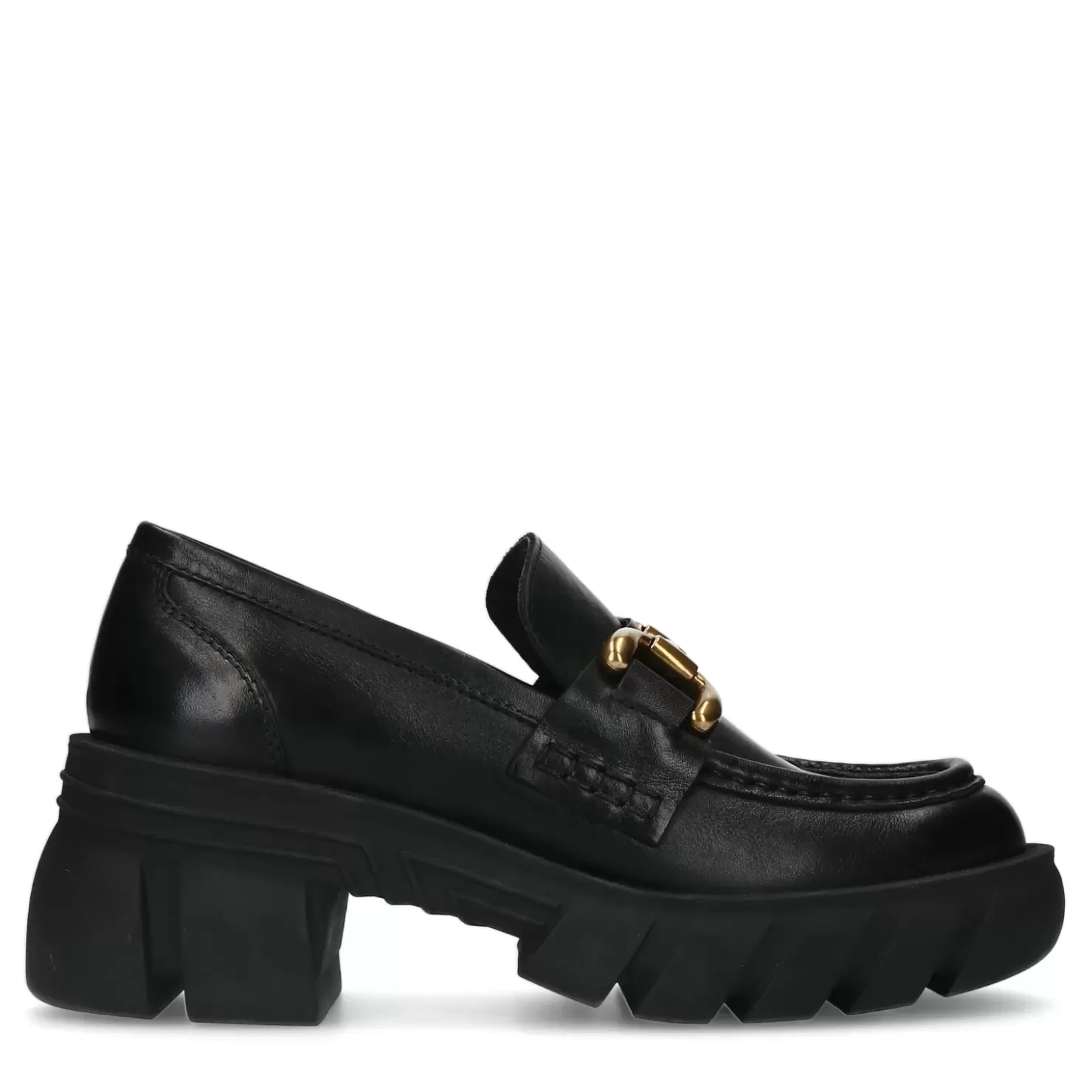 Flash Sale Chunky Leather Loafers With Chain - Black Women Moccasins