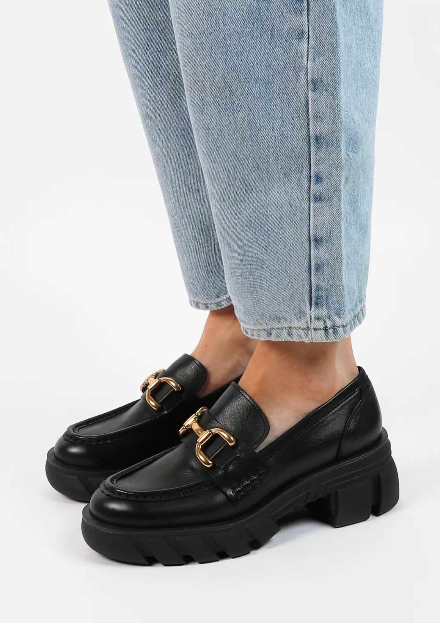 Flash Sale Chunky Leather Loafers With Chain - Black Women Moccasins