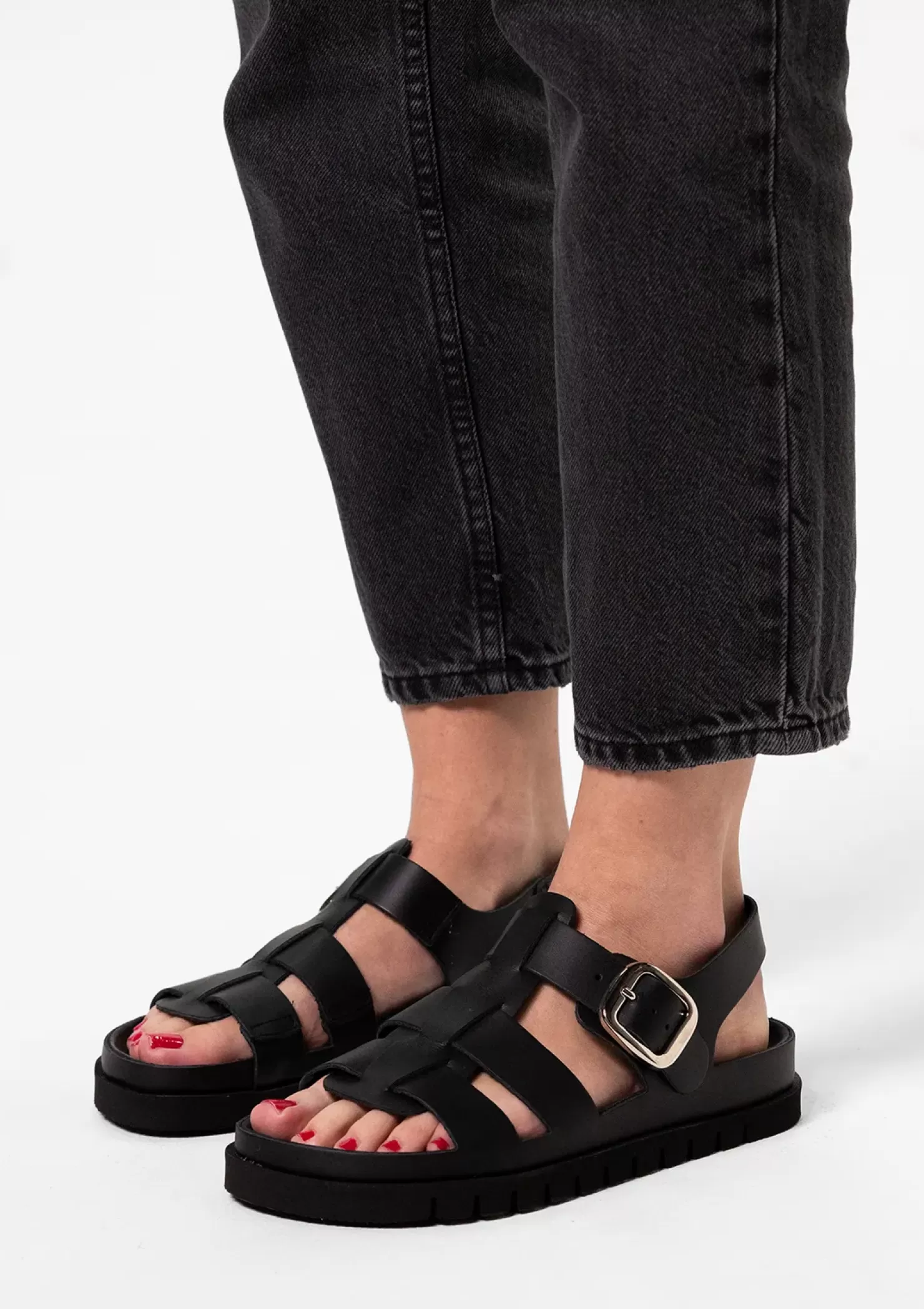 Best Sale Chunky Leather Sandals - Black Women Sandals