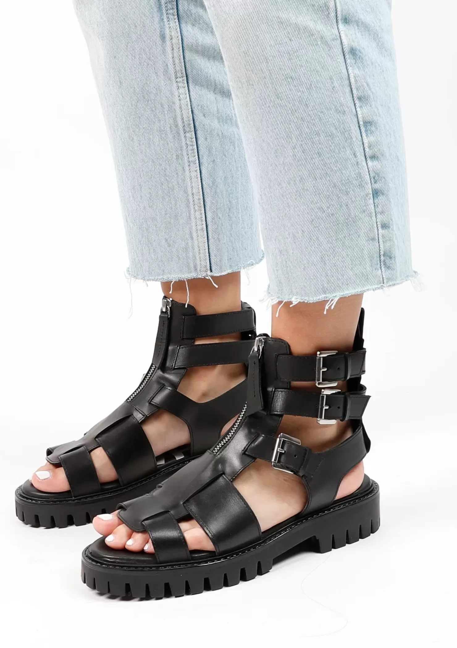 Clearance Chunky Leather Sandals - Black Women Sandals