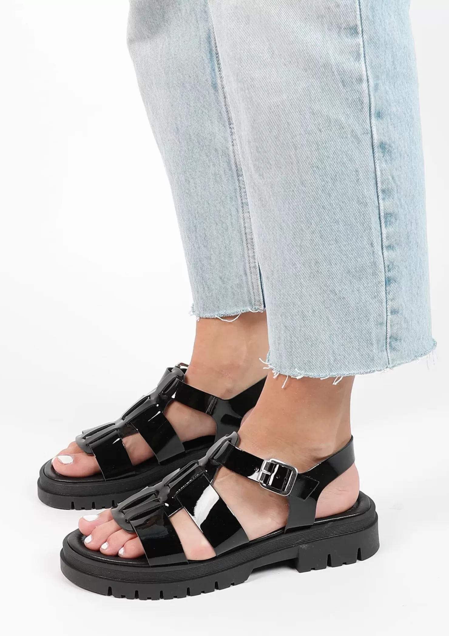 Cheap Chunky Leather Sandals - Black Women Sandals