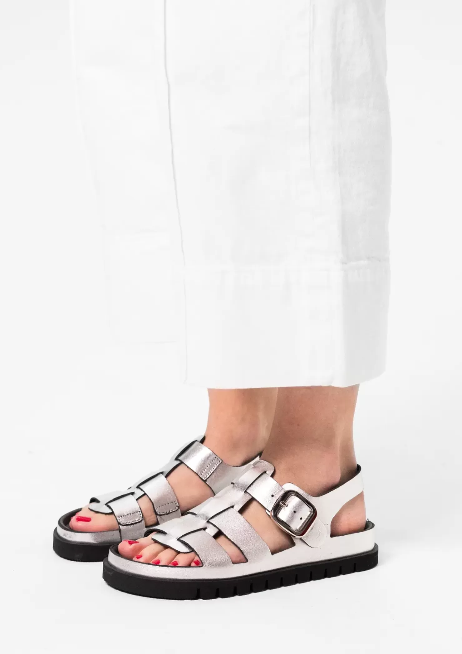 Online Chunky Leather Sandals - Silver Women Sandals