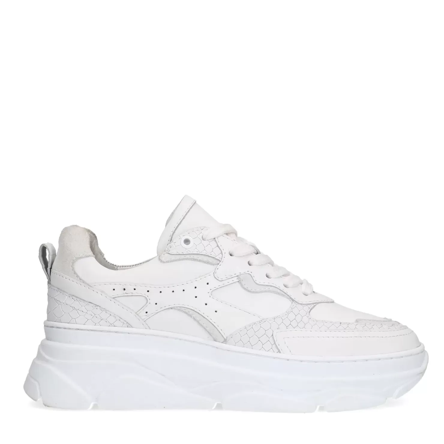 Clearance Chunky Leather Sneakers With Croco Details - White Women Sneakers