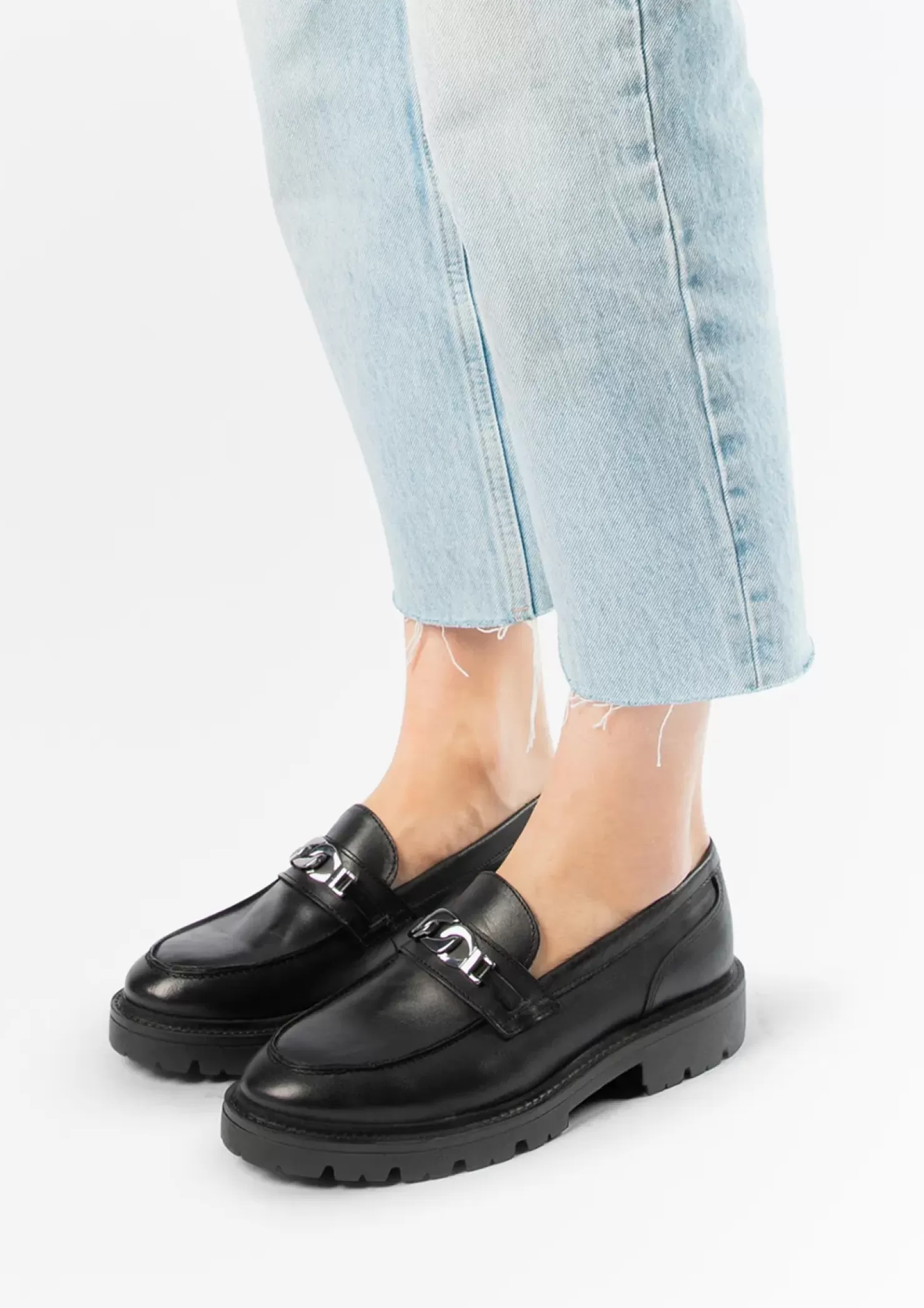 Outlet Chunky Loafers With Chain - Black Women Moccasins