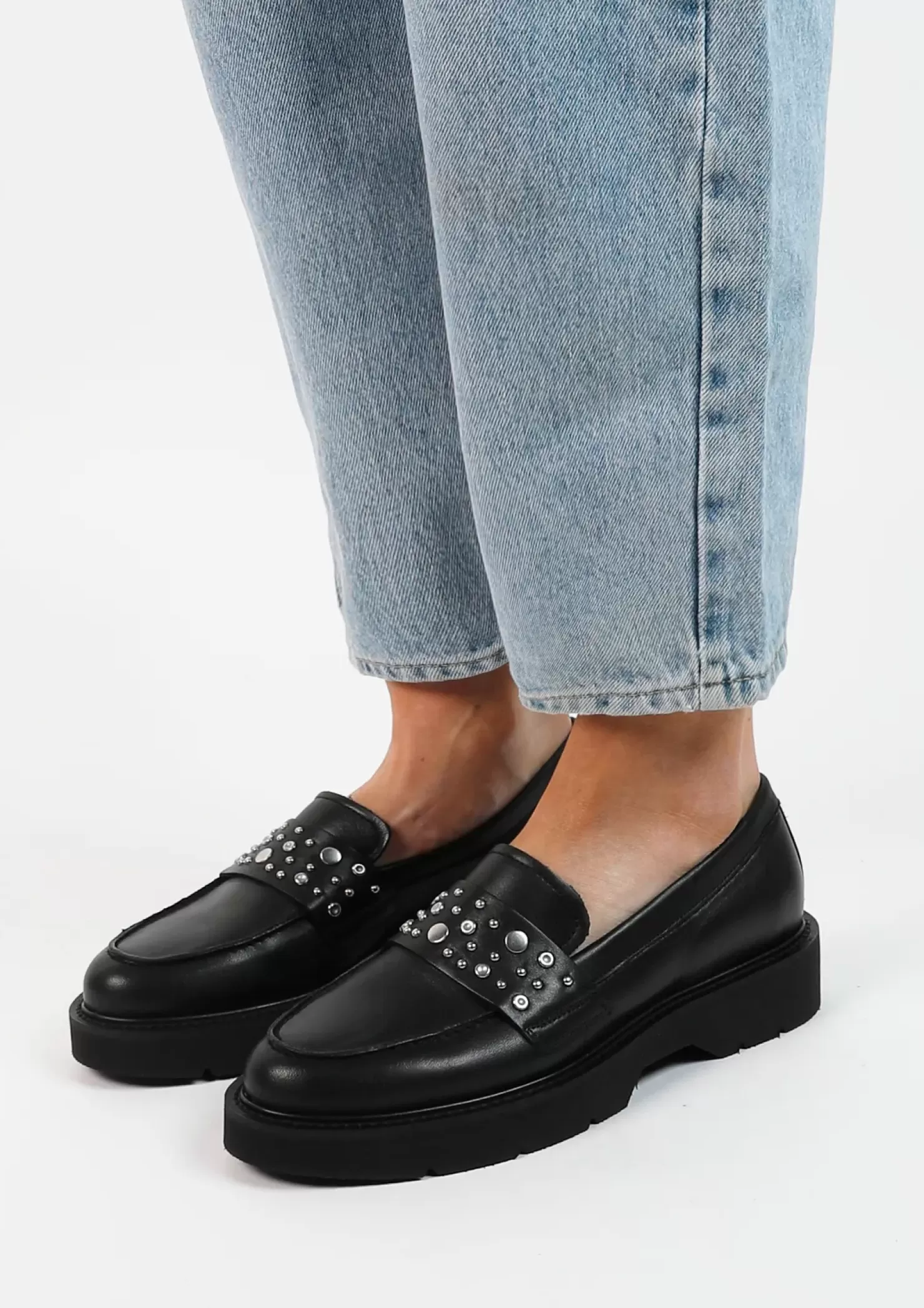 Store Chunky Loafers With Studs - Black Women Moccasins