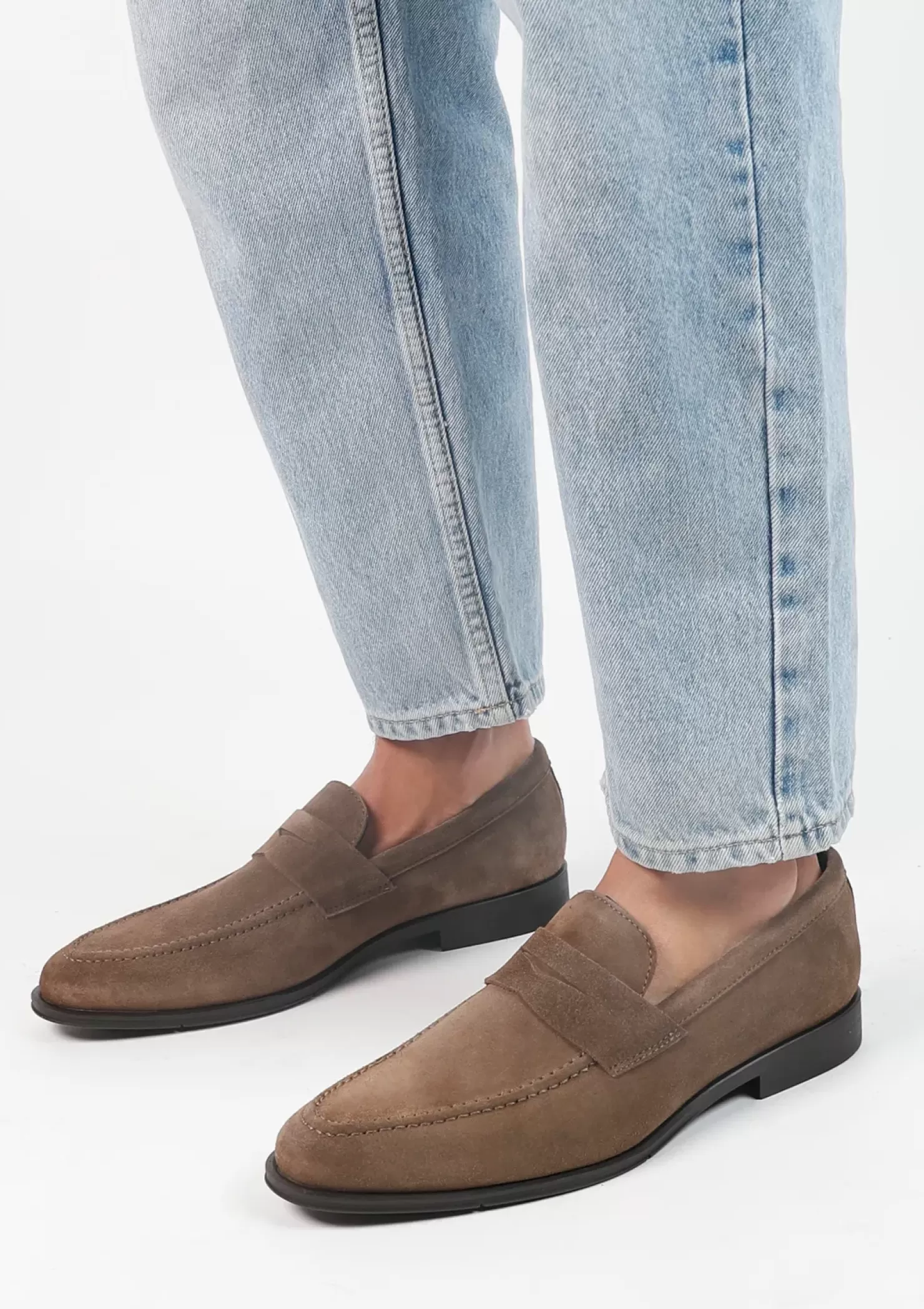 Outlet Classic Suede Loafers - Taupe Men Moccasins