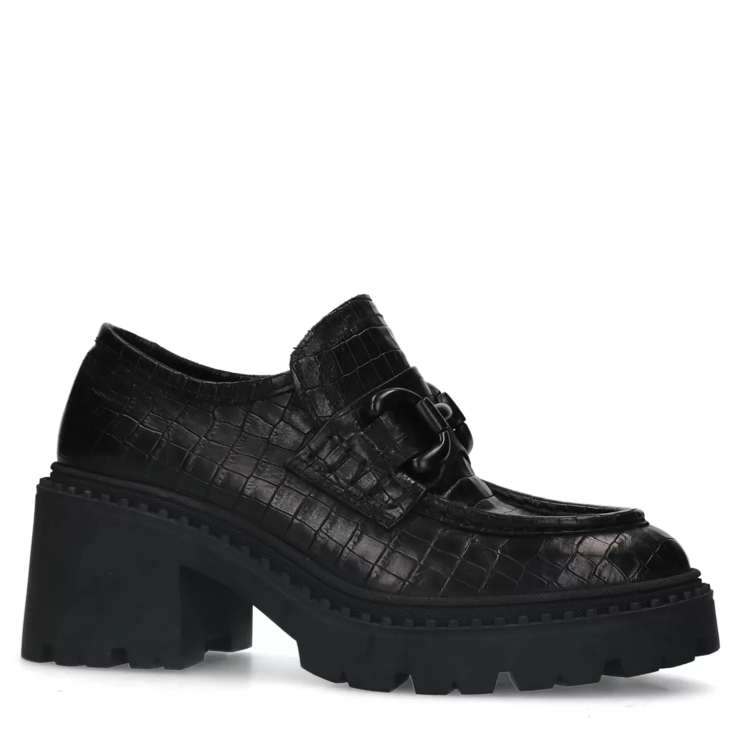 Flash Sale Croco Leather Loafers With Platform - Black Women Moccasins