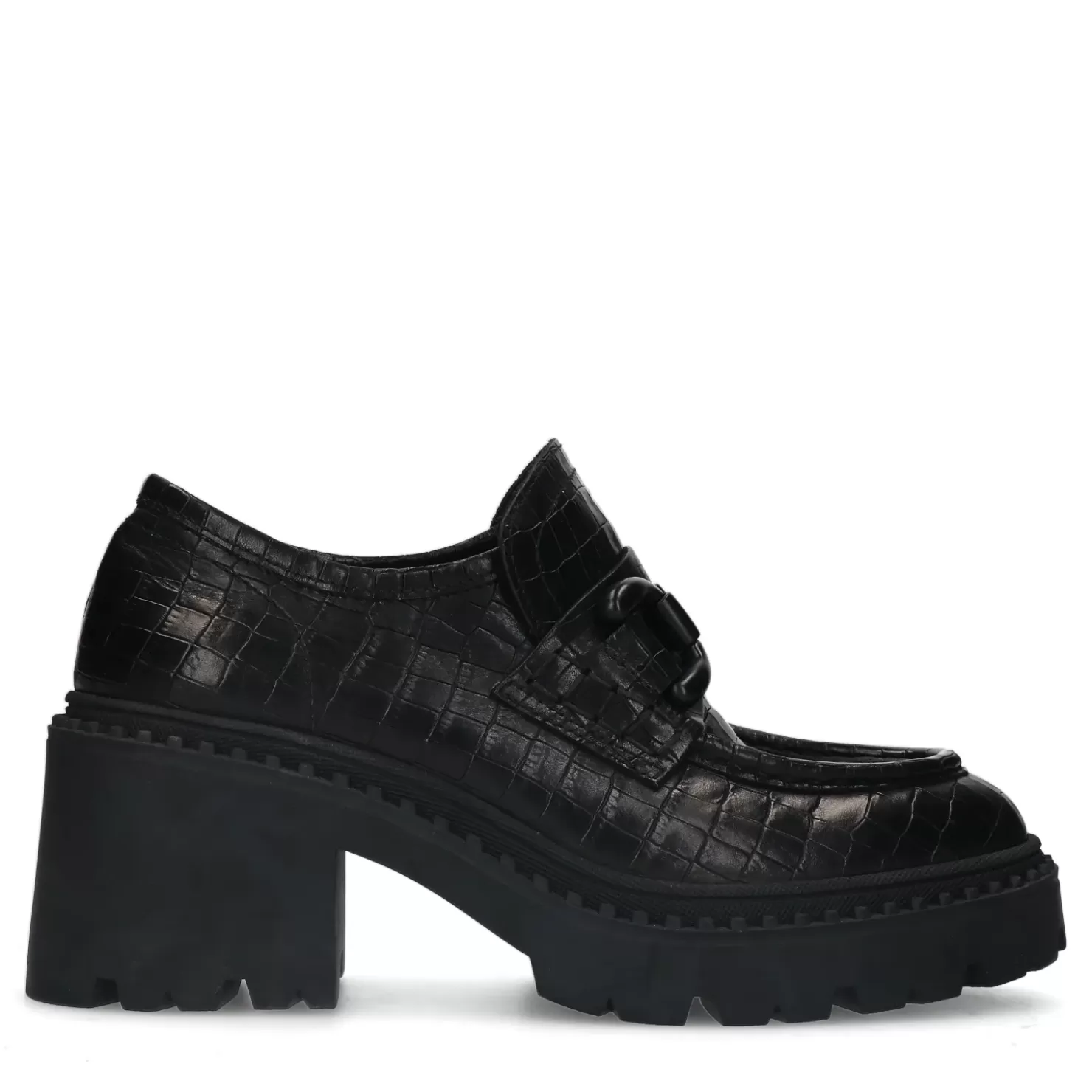 Flash Sale Croco Leather Loafers With Platform - Black Women Moccasins