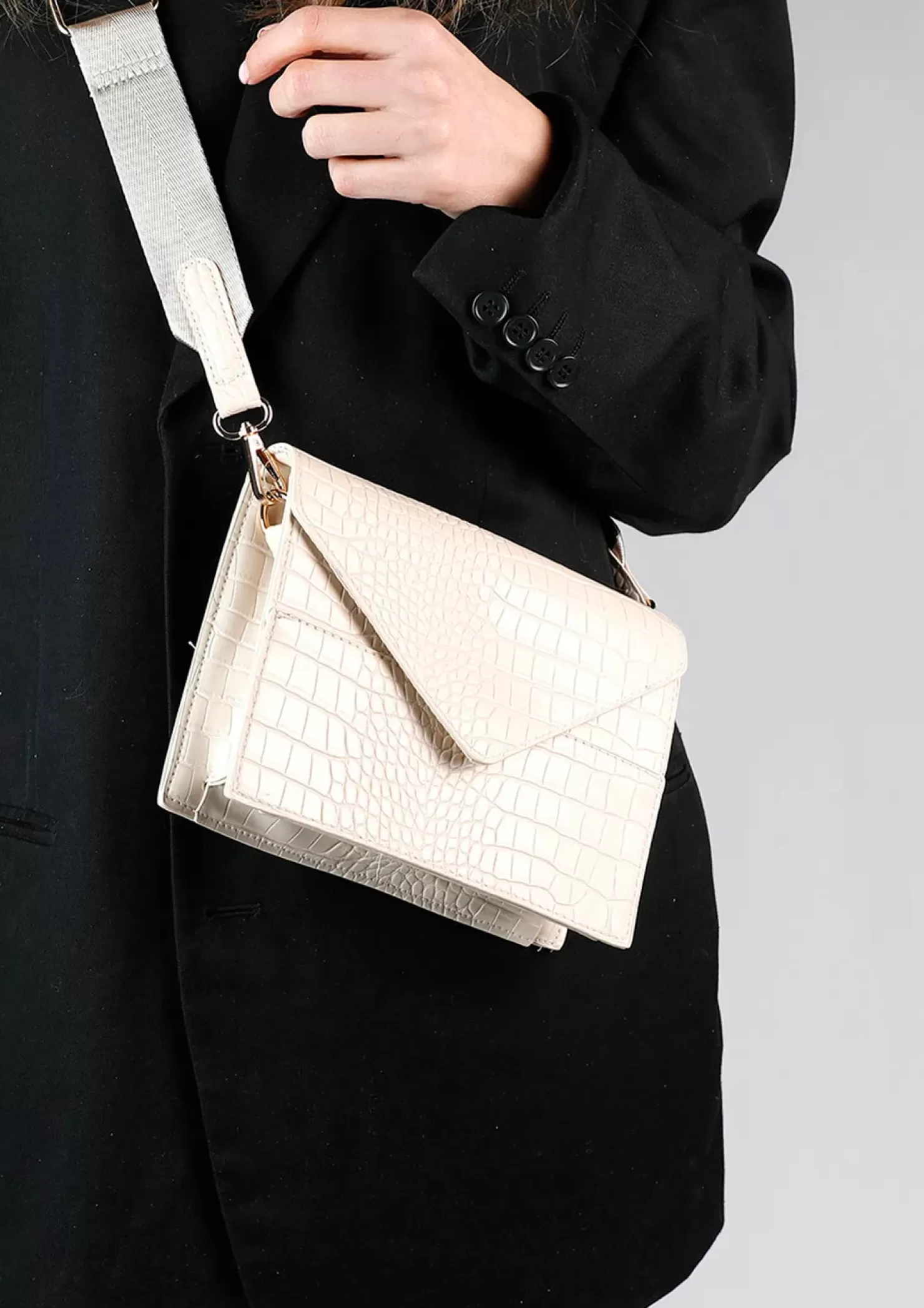 Shop Crossbody Bag With Crocodile Print - Beige Women Crossbody Bags