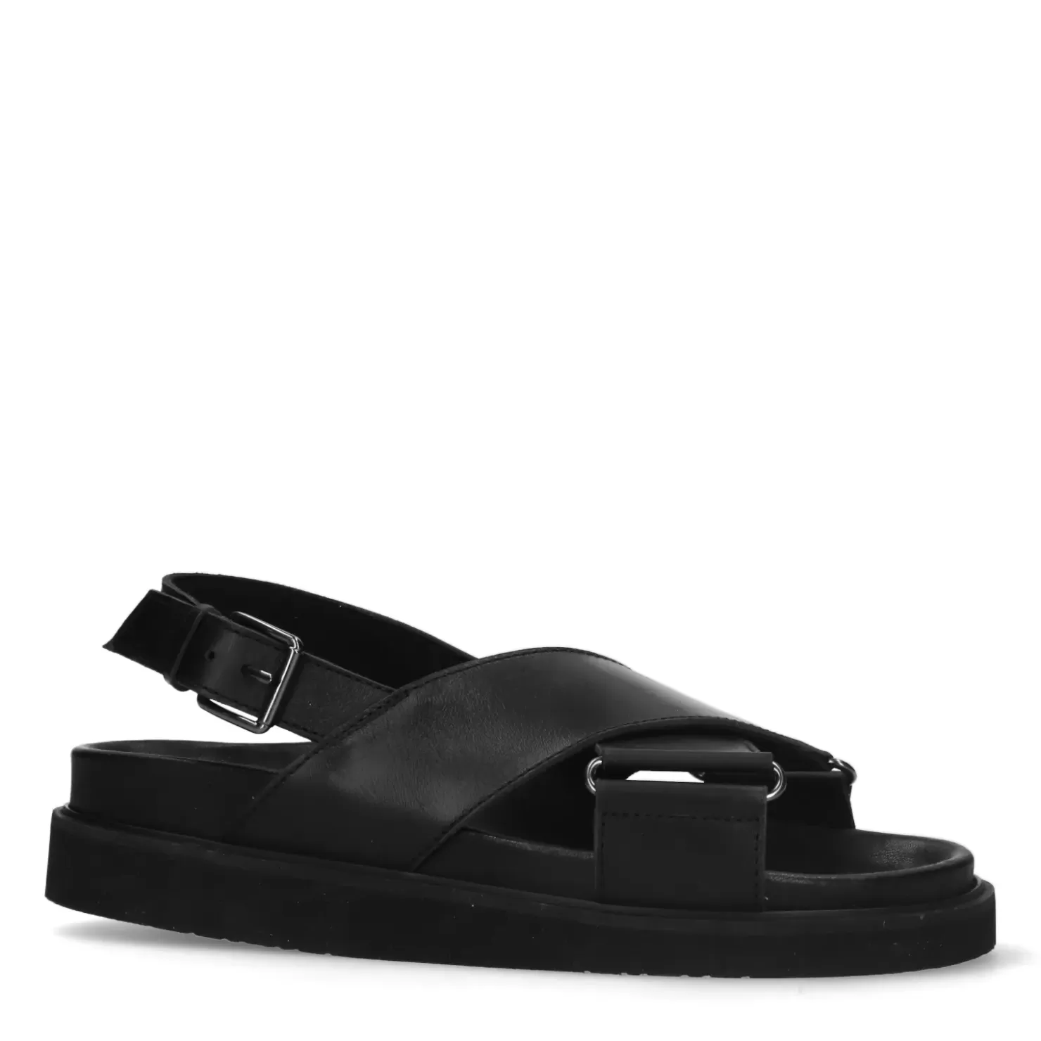 Discount Cross-Strap Leather Platform Sandals - Black Women Sandals