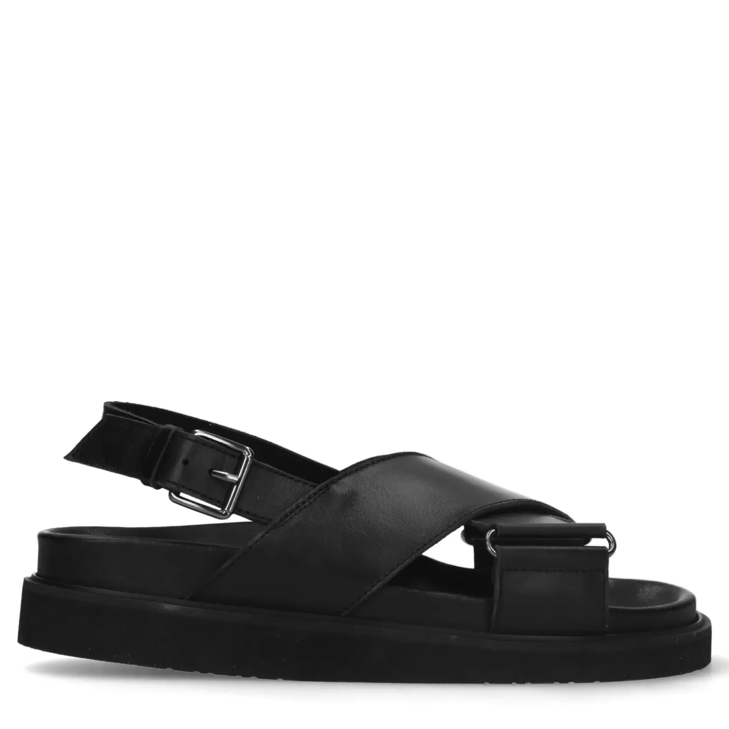 Discount Cross-Strap Leather Platform Sandals - Black Women Sandals