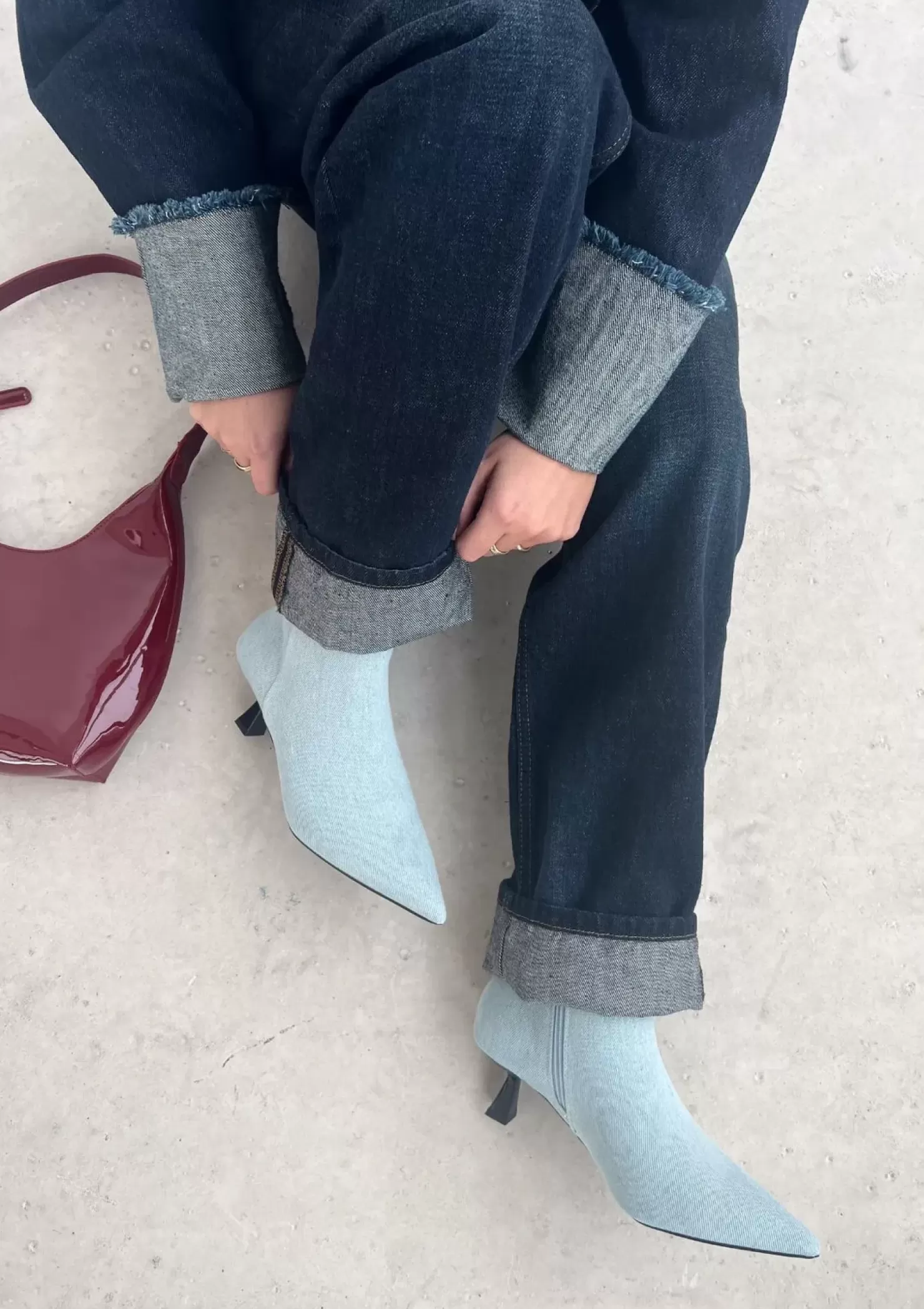 Sale Denim Ankle Boots With Funnel Heel Women Ankle Boots