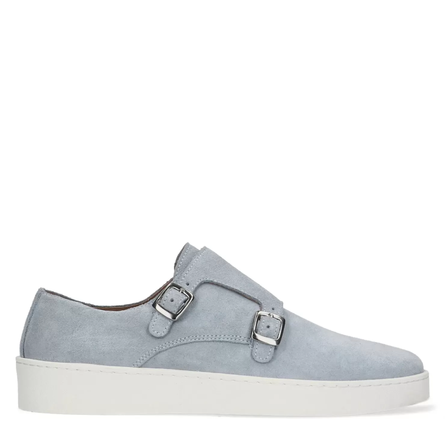 Store Double Buckle Suede Sneakers - Light Blue Men Buckle Shoes