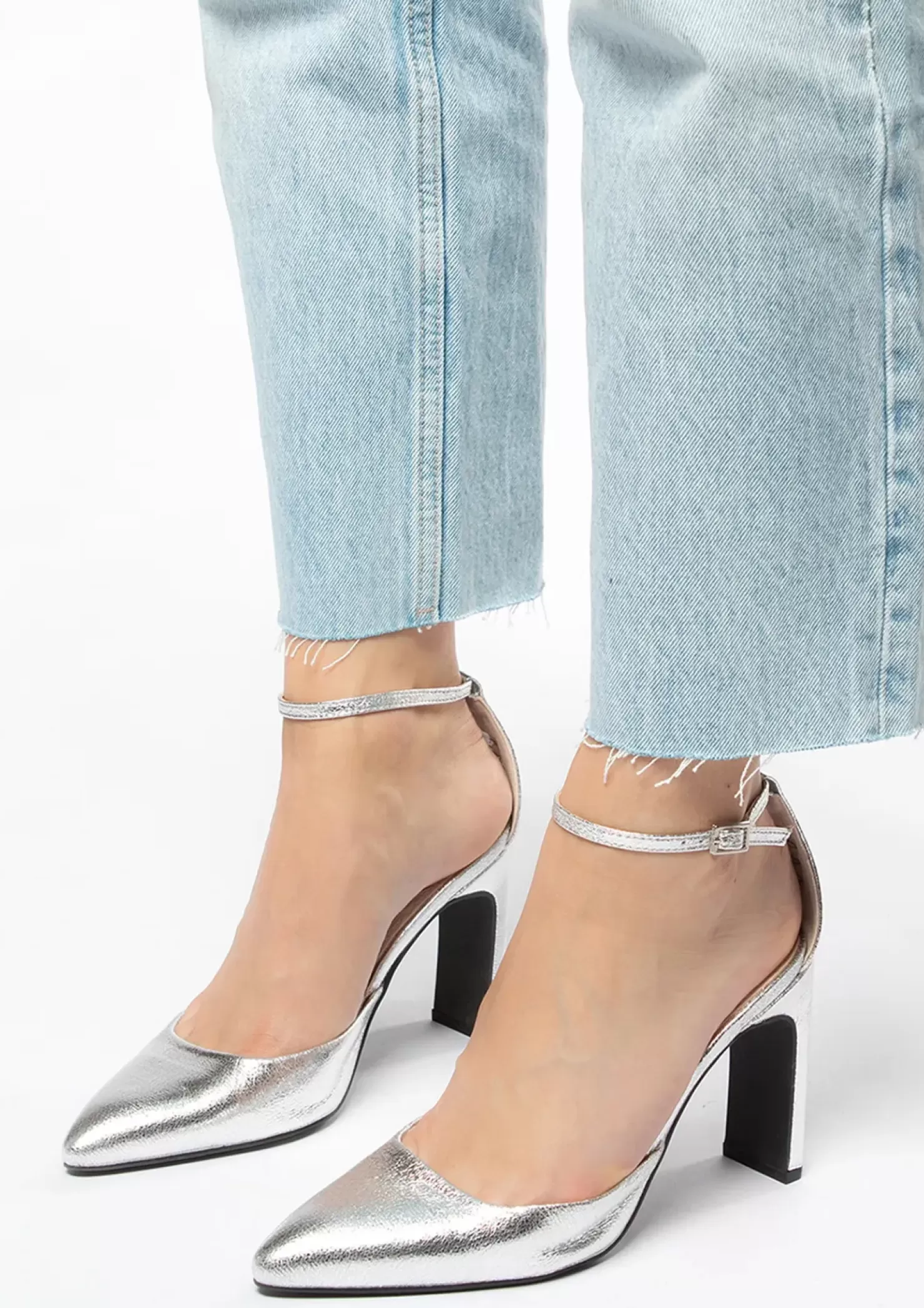 Shop Firm Pumps With Ankle Strap - Silver Women Pumps