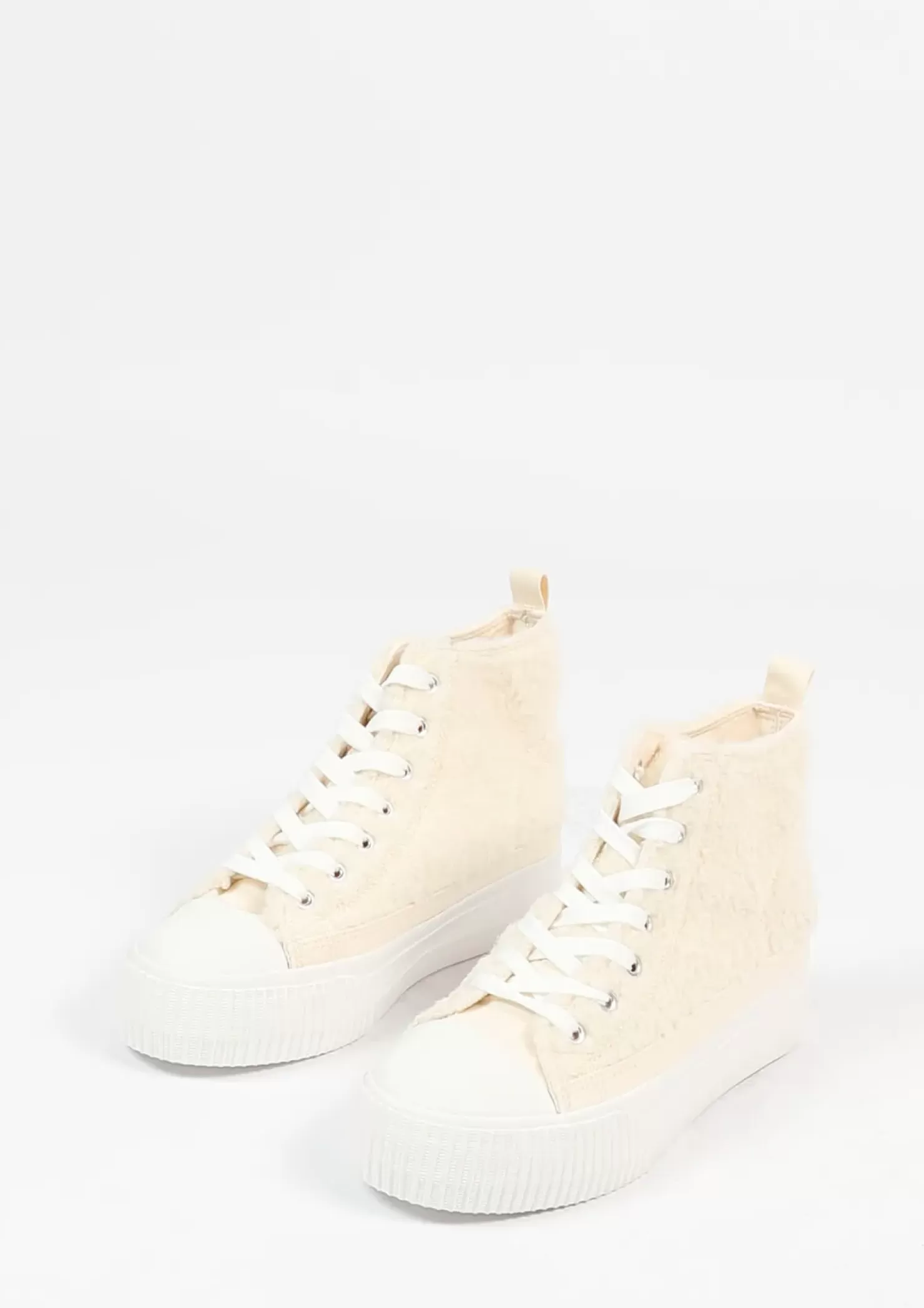 Shop Fluffy High Top Sneakers - Off White Women Sneakers