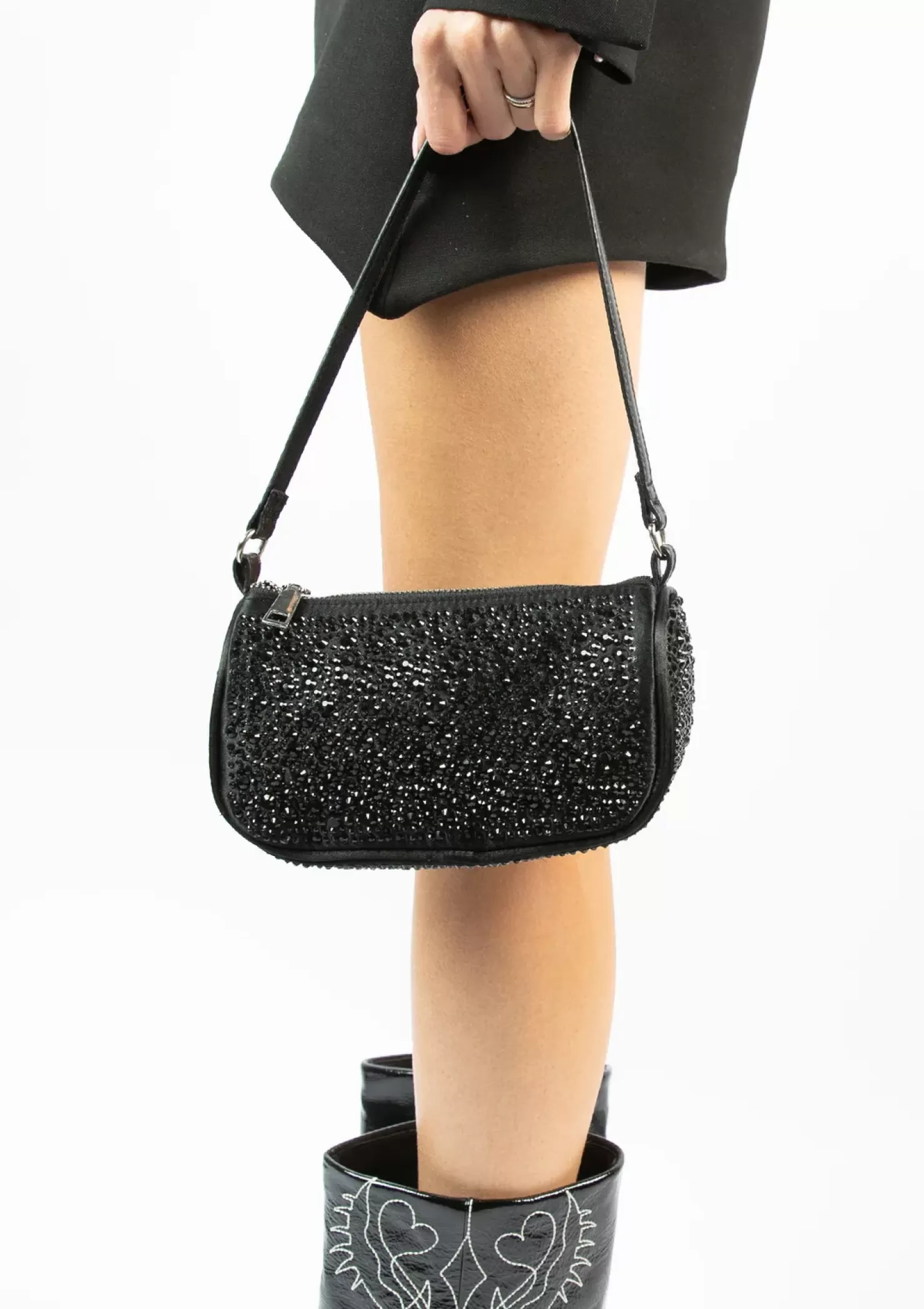 Hot Handbag With Rhinestones - Black Women Hand Bags