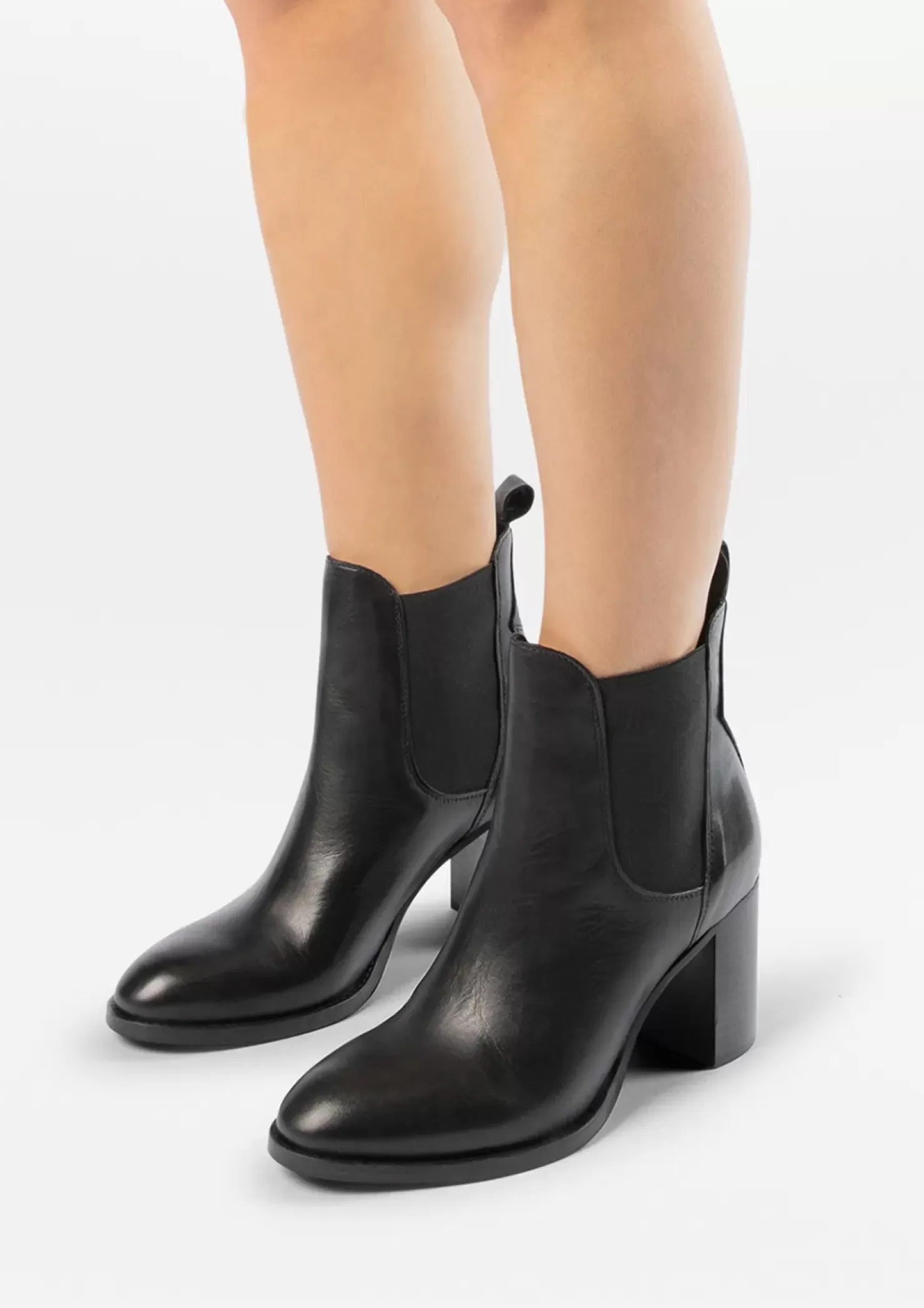 Cheap Heeled Leather Ankle Boots - Black Women Ankle Boots