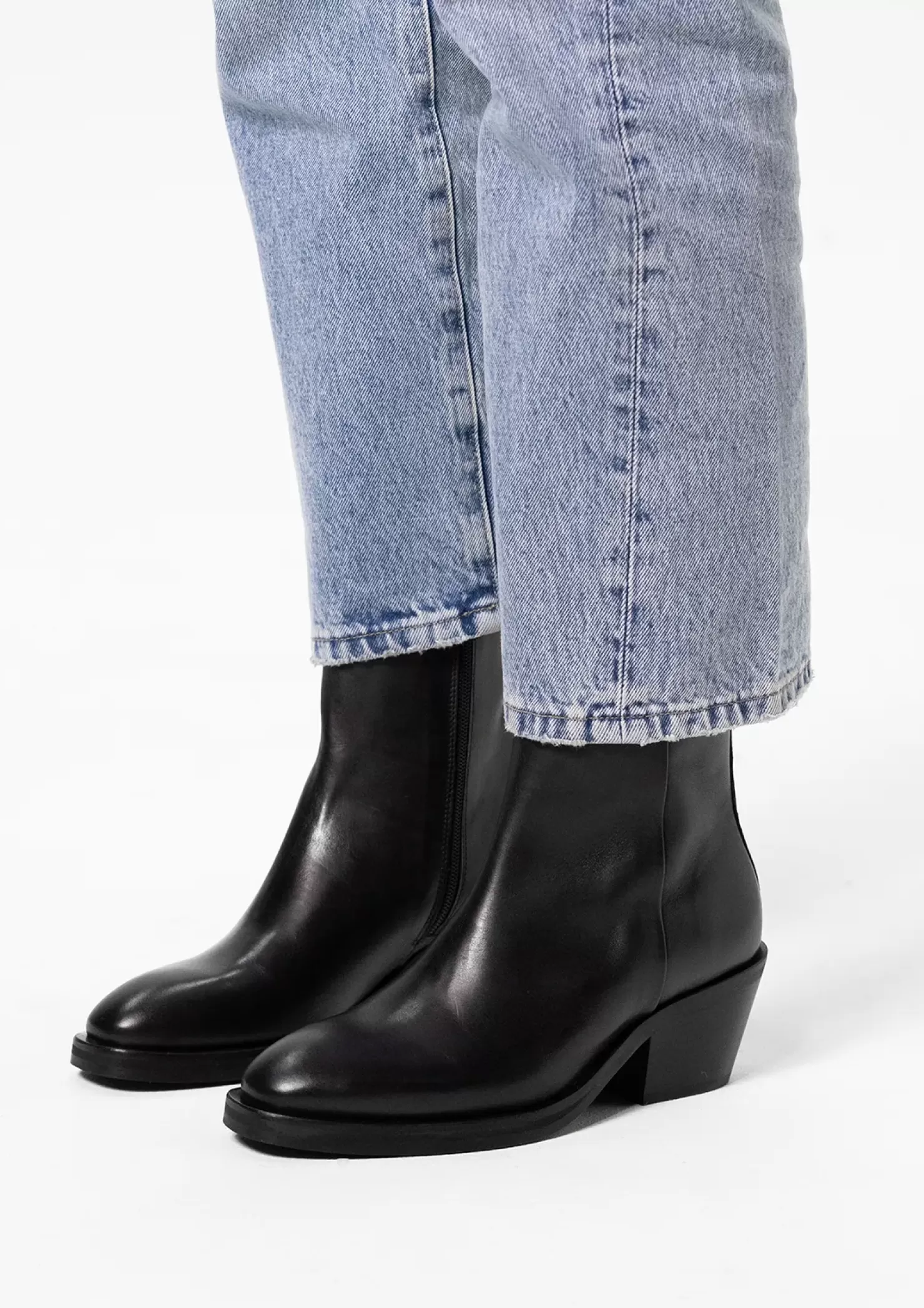 Online Heeled Leather Ankle Boots - Black Women Ankle Boots