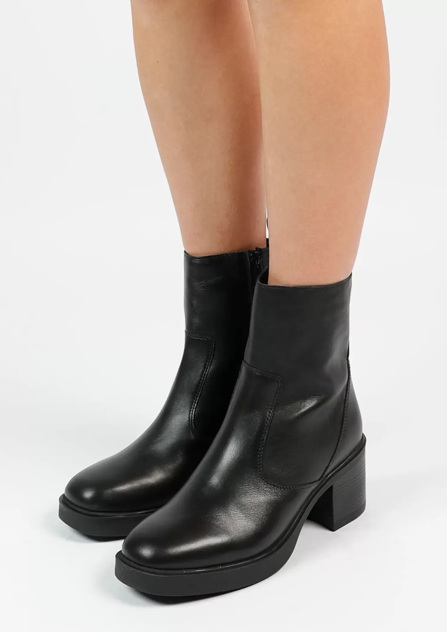 Discount Heeled Leather Ankle Boots - Black Women Ankle Boots