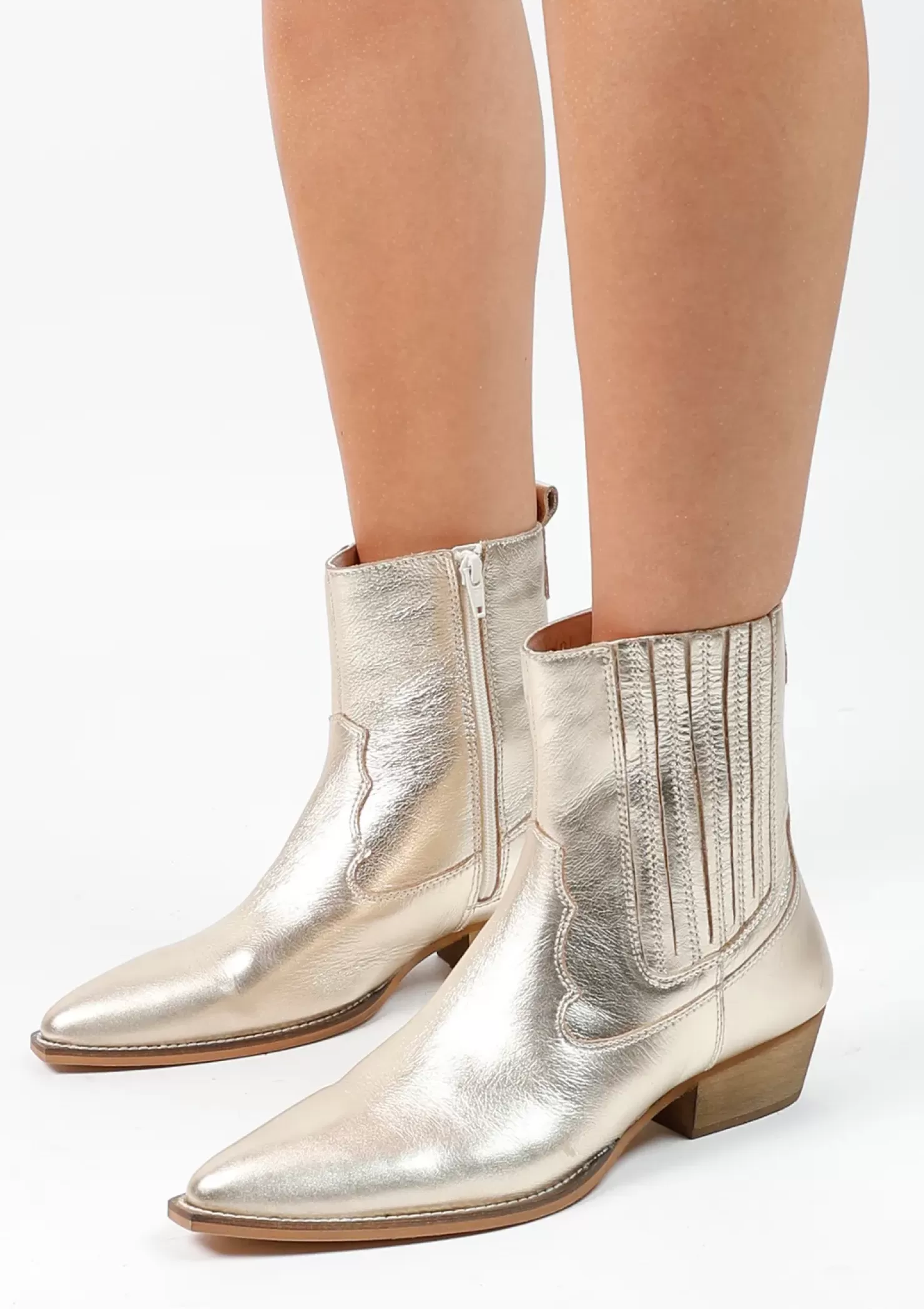 Best Heeled Leather Ankle Boots - Gold Women Ankle Boots