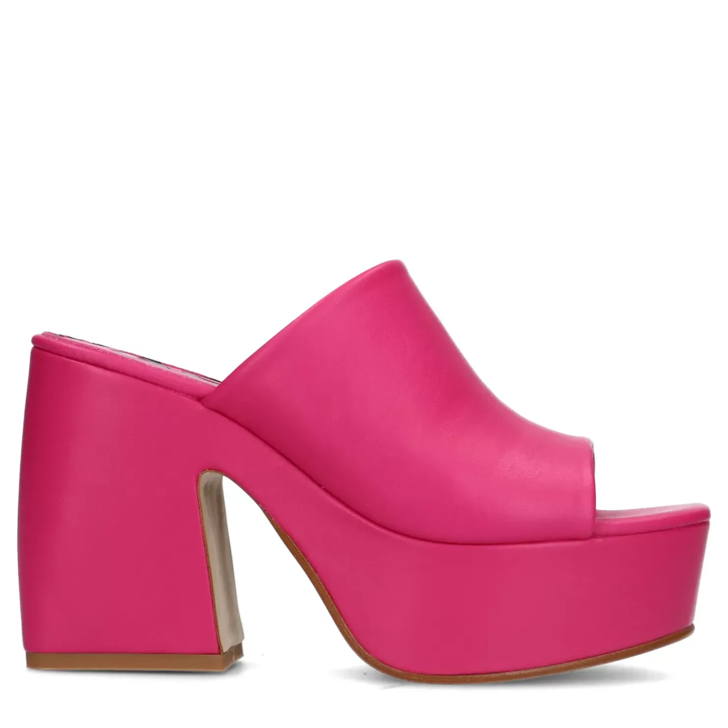 Cheap Heeled Leather Mules With Platform - Fuchsia Women Sandals