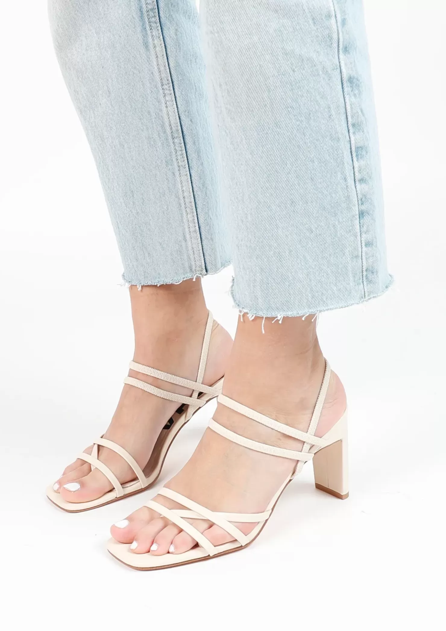 Clearance Heeled Sandals With Straps - Off-White Women Sandals