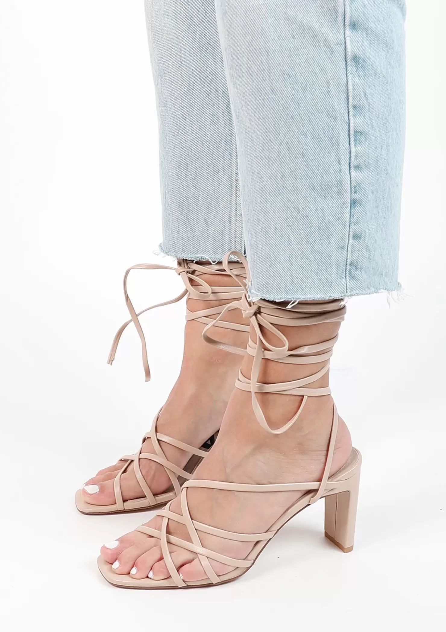 Sale Heeled Sandals With Tie Laces - Beige Women Sandals