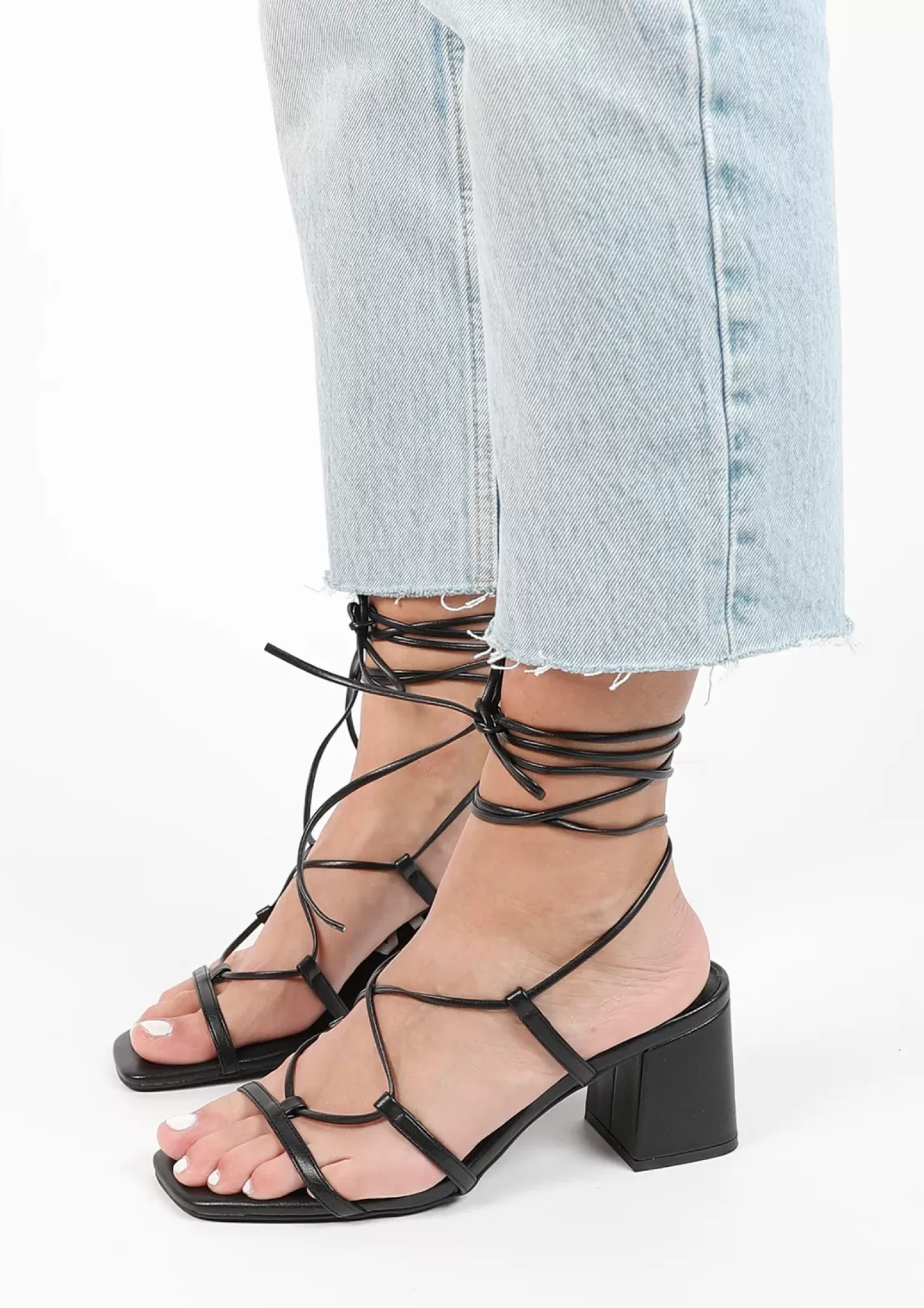 Best Heeled Sandals With Tie Laces - Black Women Sandals