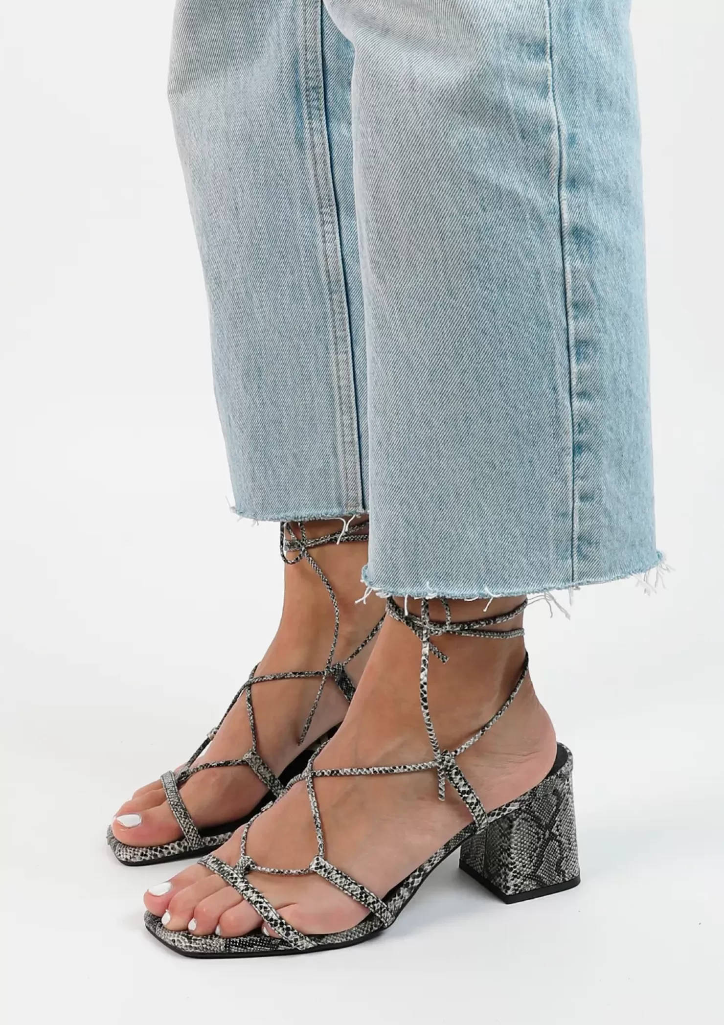 Hot Heeled Sandals With Tie Laces - Gray Women Sandals