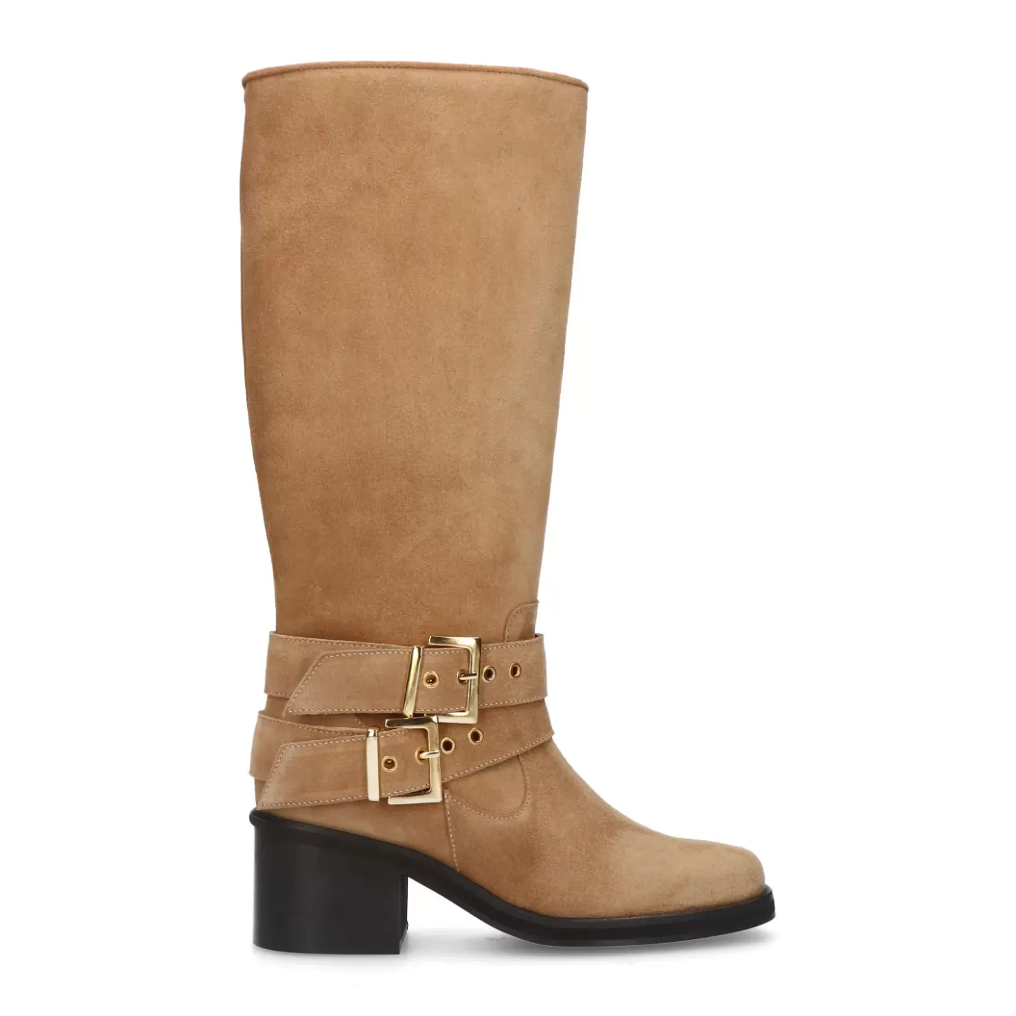 Clearance High Boots With Buckles In Suede - Beige Women Ankle Boots