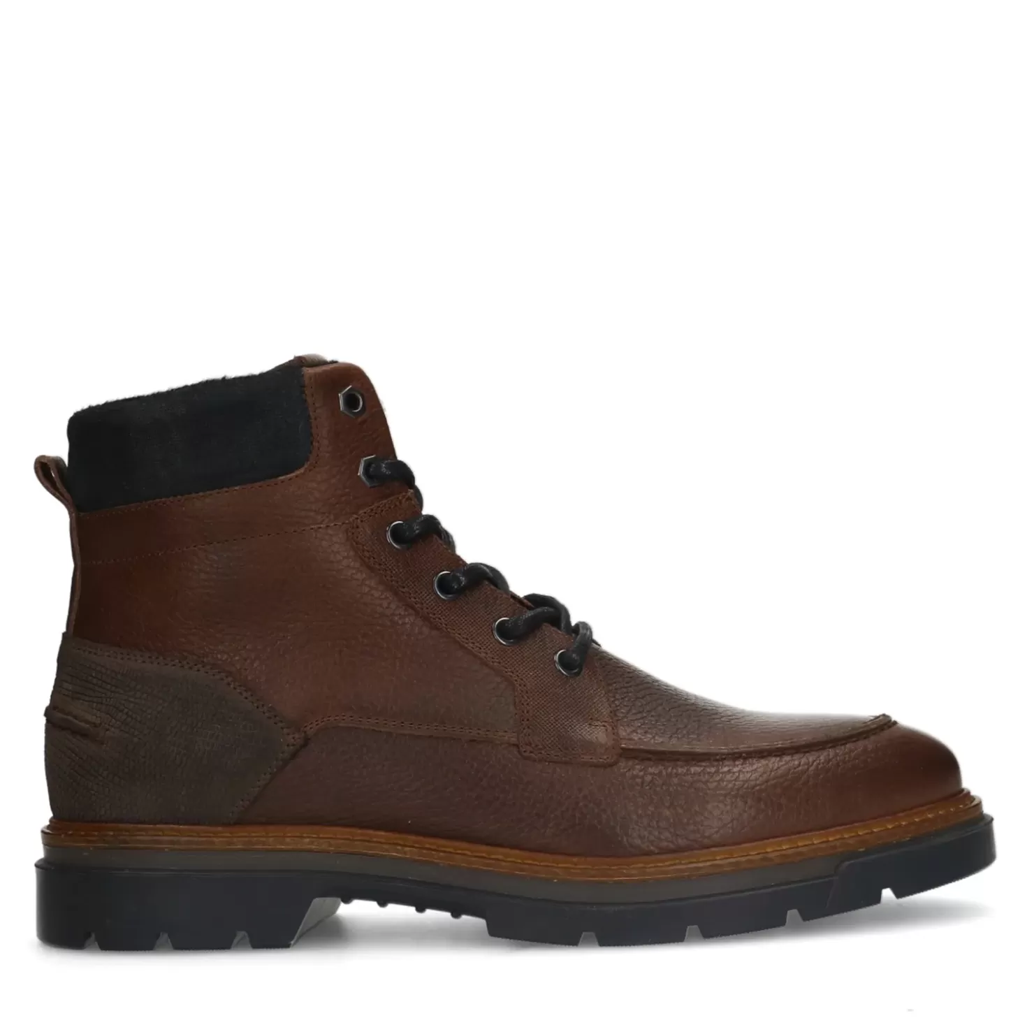 Outlet High Lace-Up Leather Boots - Dark Brown Men Boots