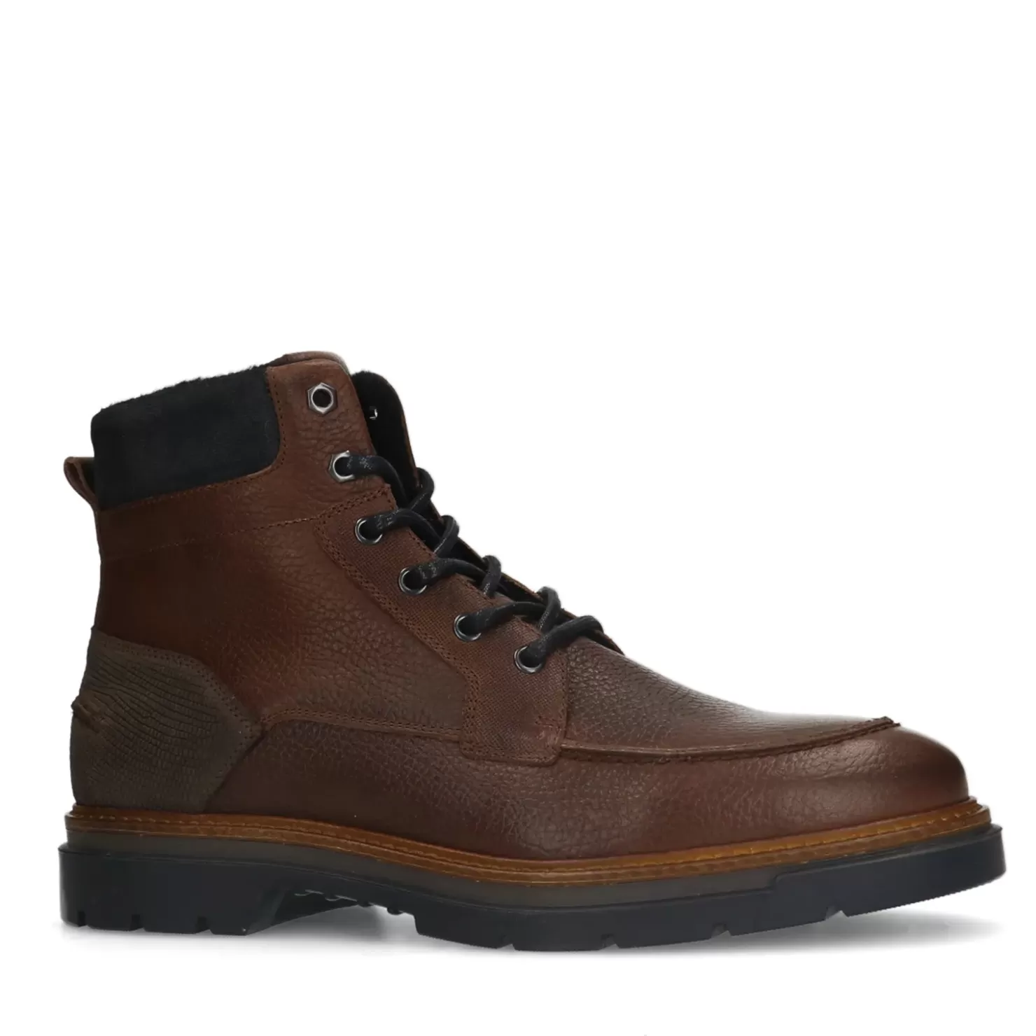 Outlet High Lace-Up Leather Boots - Dark Brown Men Boots