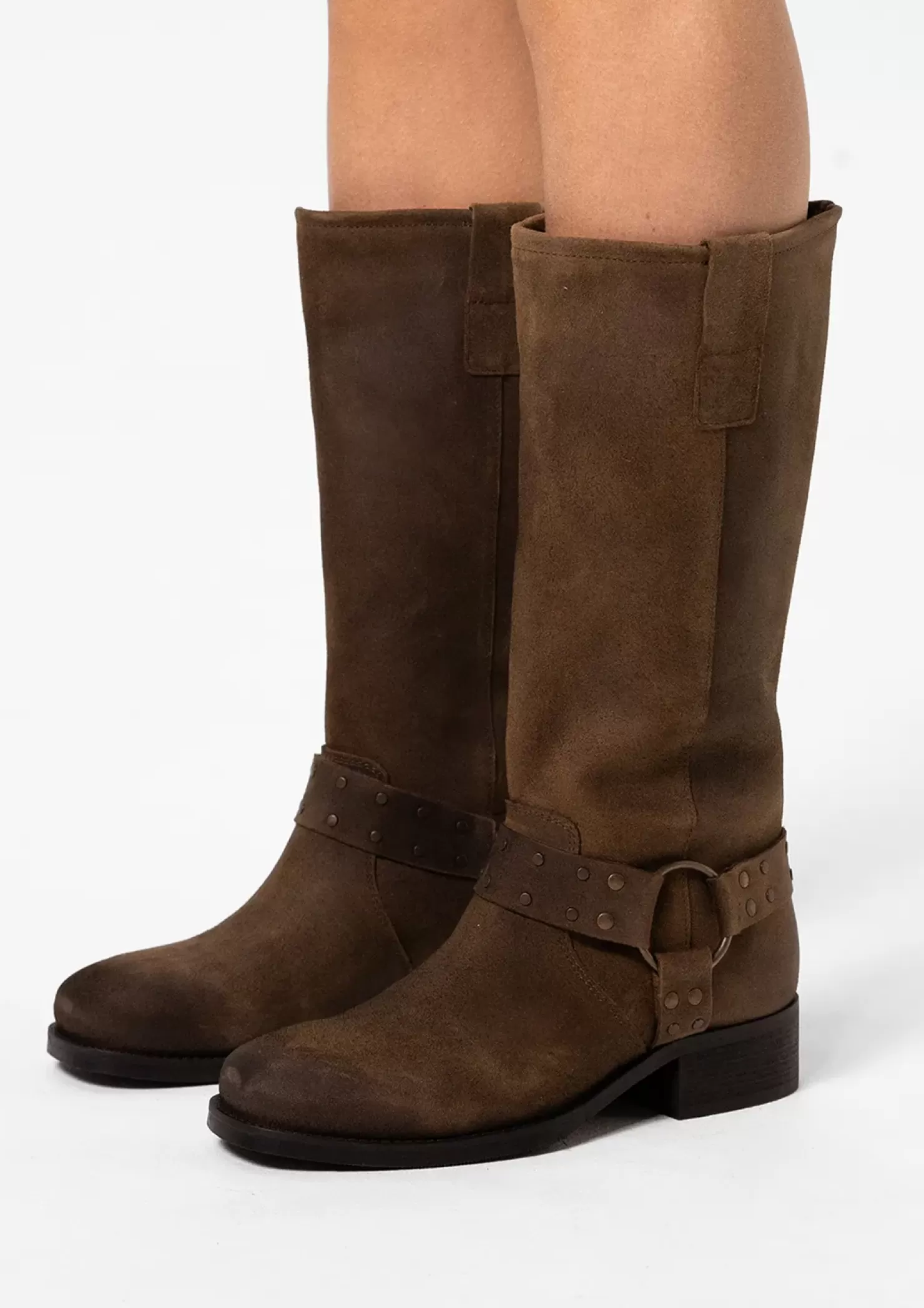 Best High Leather Biker Boots - Dark Brown Women Ankle Boots