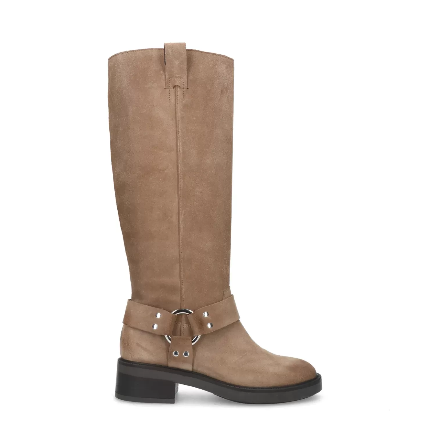 Outlet High Suede Biker Boots - Taupe Women Ankle Boots